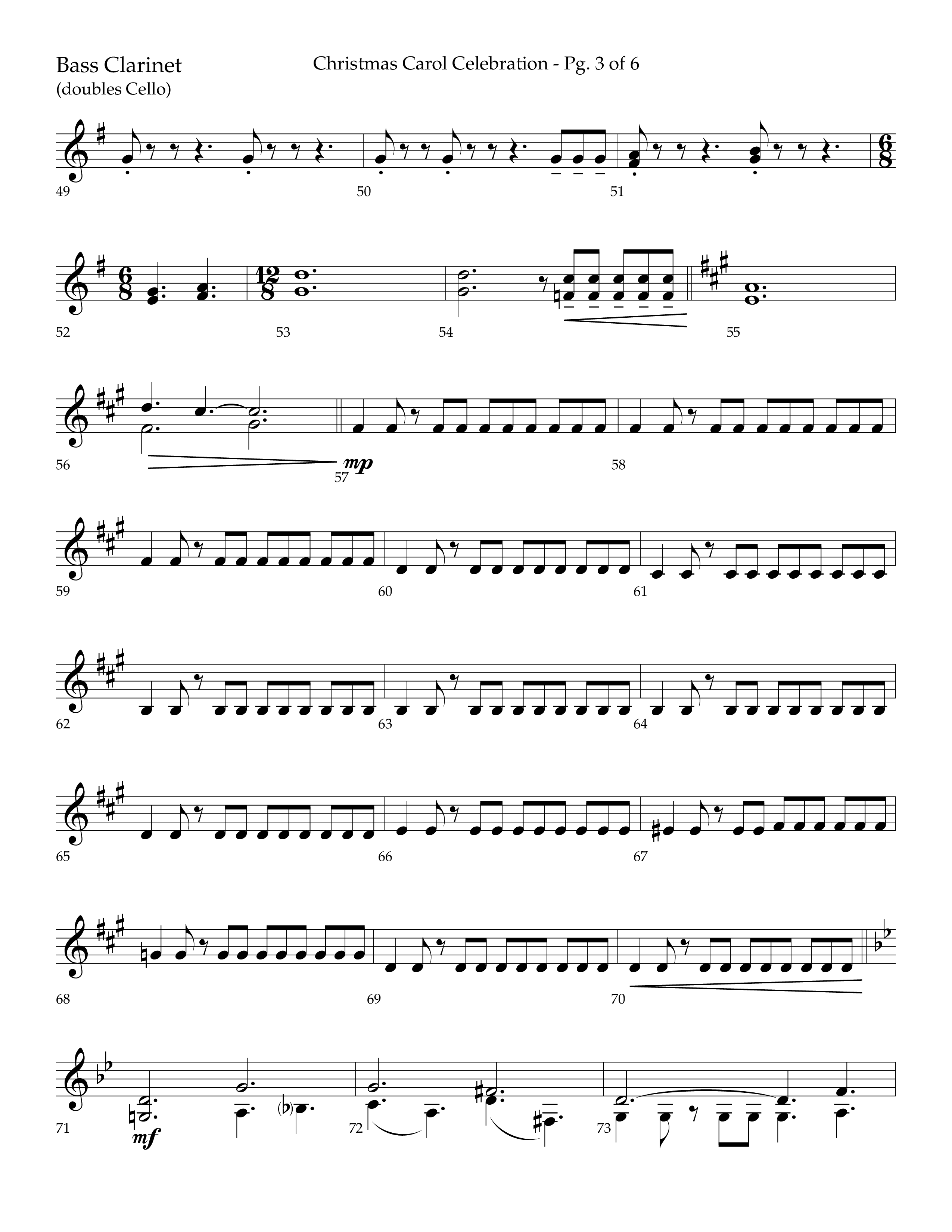 Christmas Carol Celebration (Choral Anthem SATB) Bass Clarinet (Lifeway Choral / Arr. Bradley Knight)