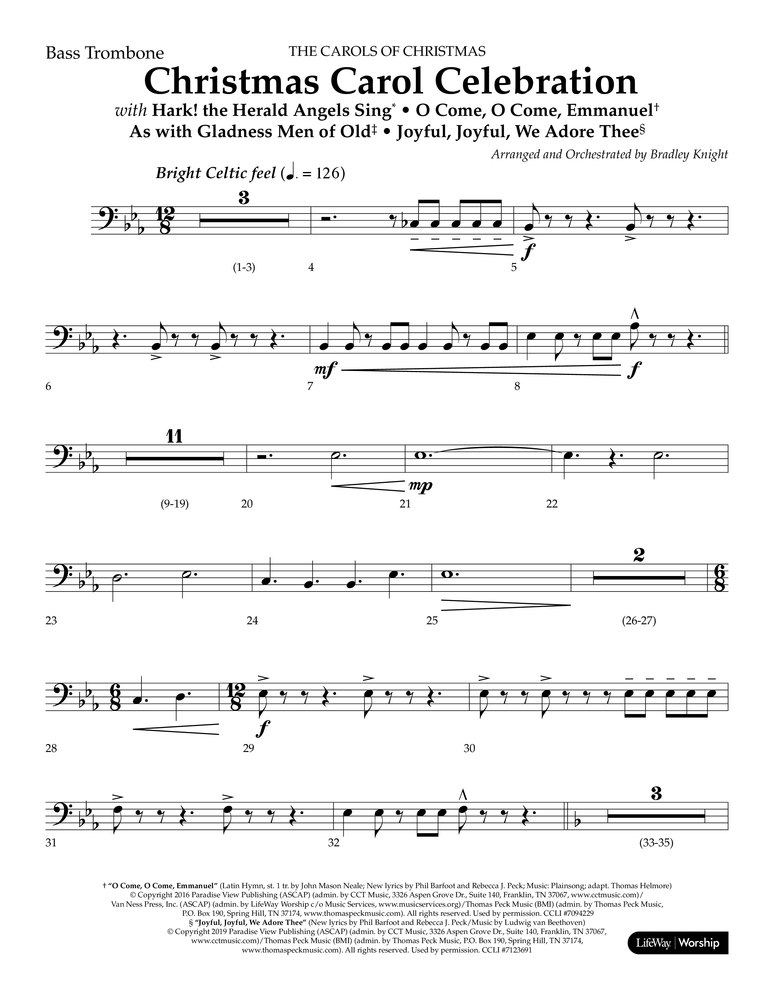 Christmas Carol Celebration (Choral Anthem SATB) Bass Trombone (Lifeway Choral / Arr. Bradley Knight)