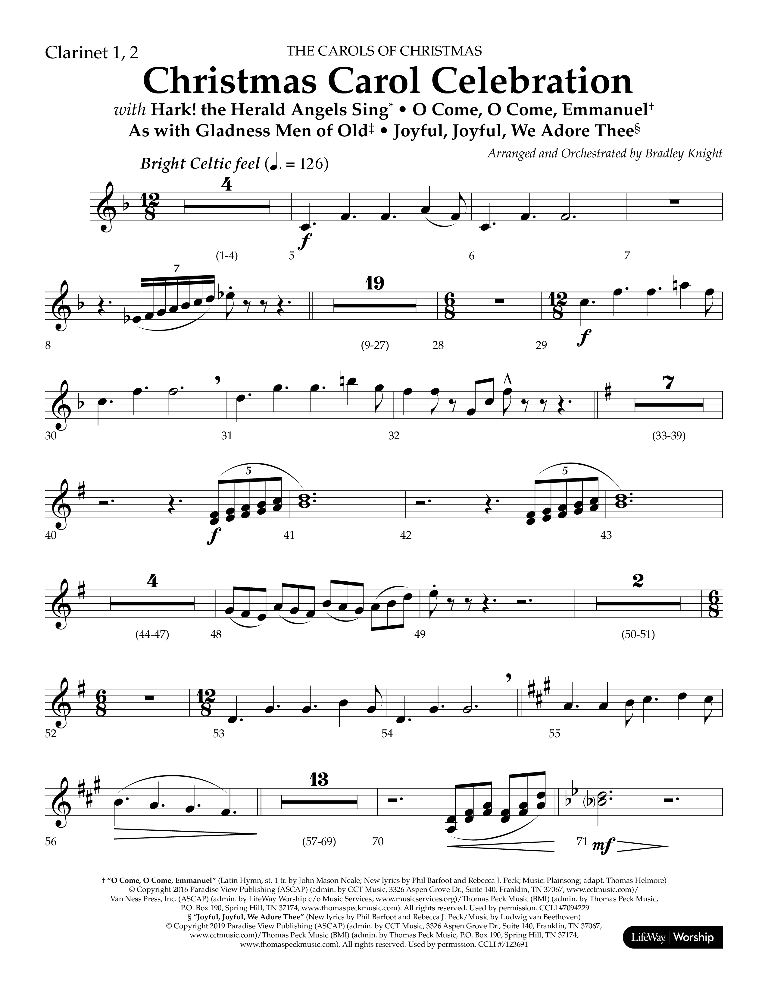 Christmas Carol Celebration (Choral Anthem SATB) Clarinet 1/2 (Lifeway Choral / Arr. Bradley Knight)