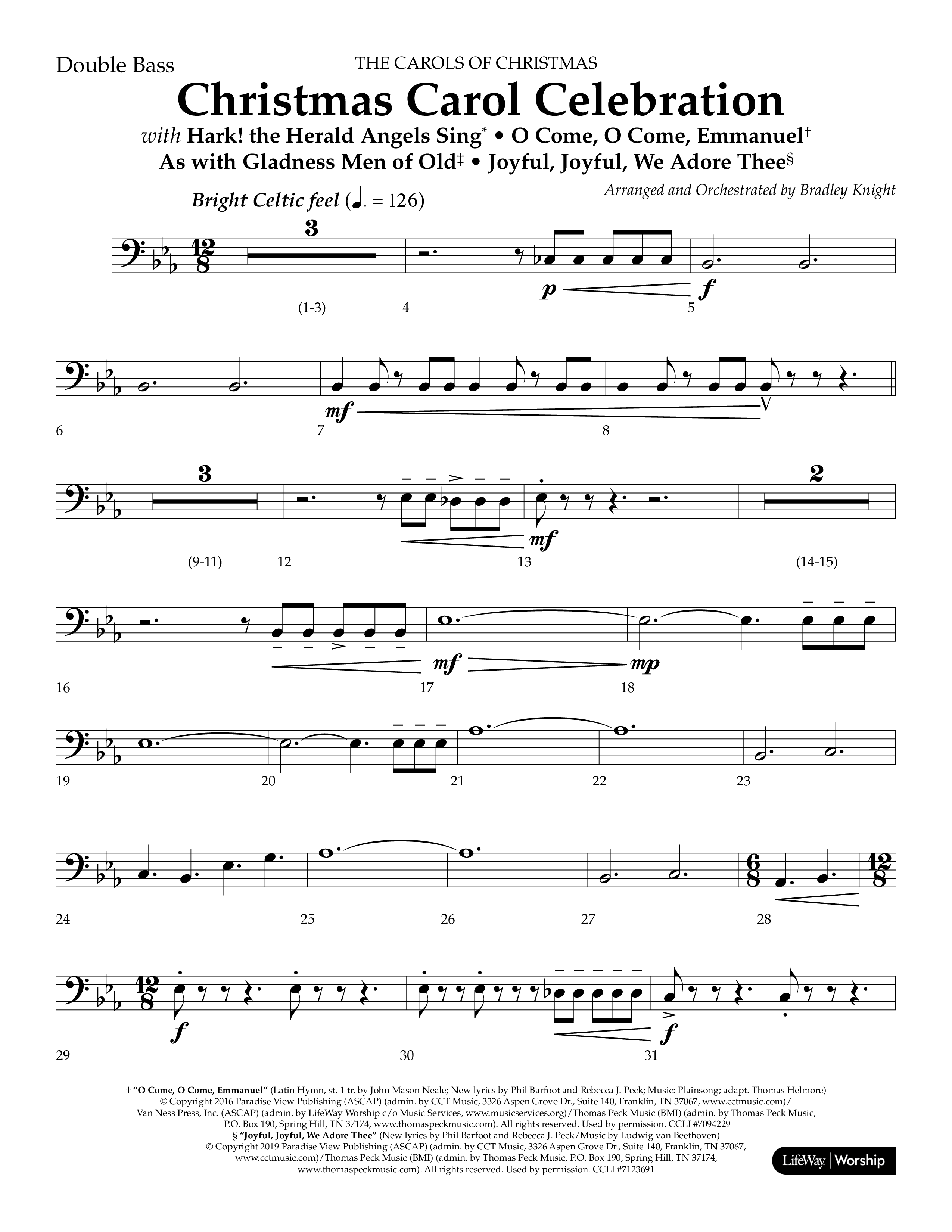 Christmas Carol Celebration (Choral Anthem SATB) Double Bass (Lifeway Choral / Arr. Bradley Knight)