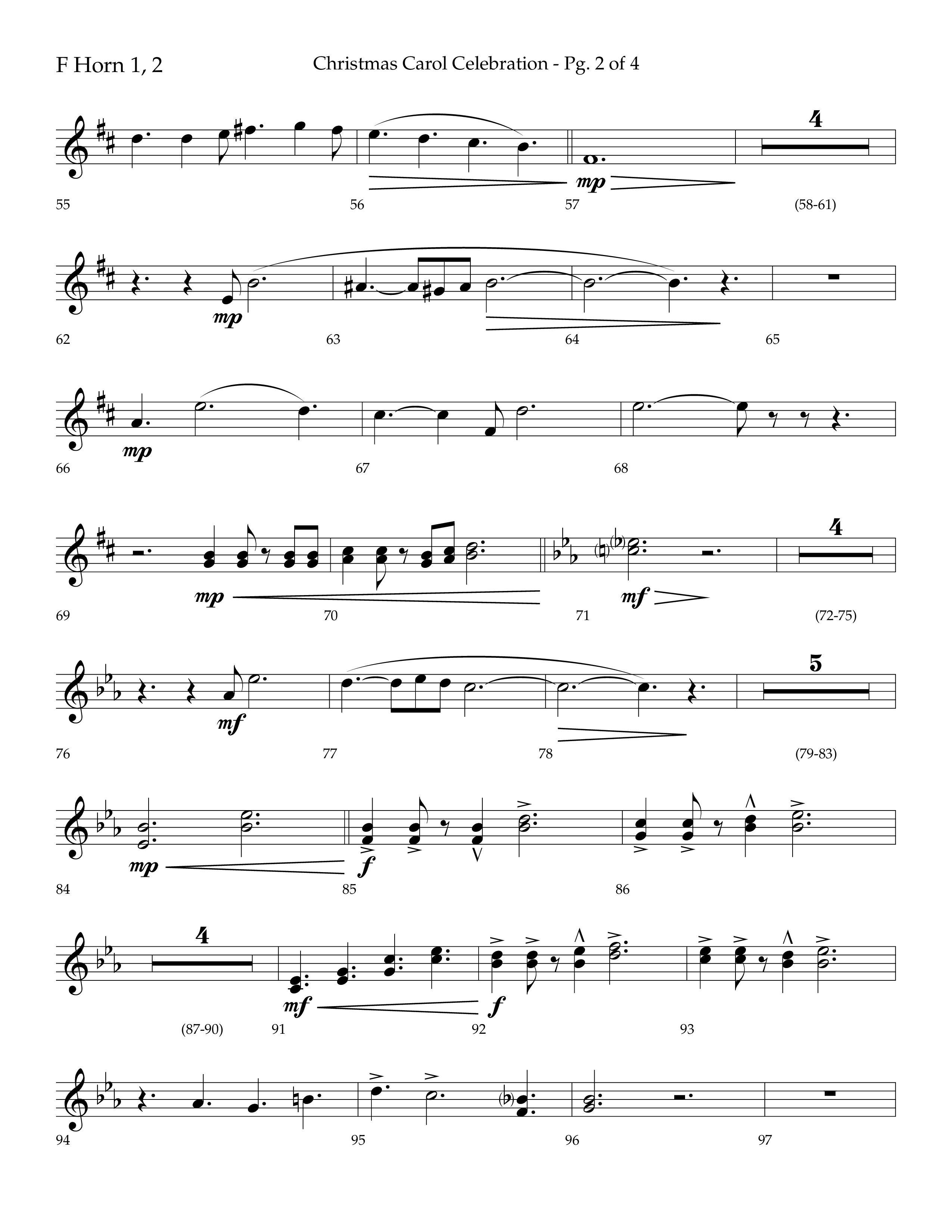 Christmas Carol Celebration (Choral Anthem SATB) French Horn 1/2 (Lifeway Choral / Arr. Bradley Knight)