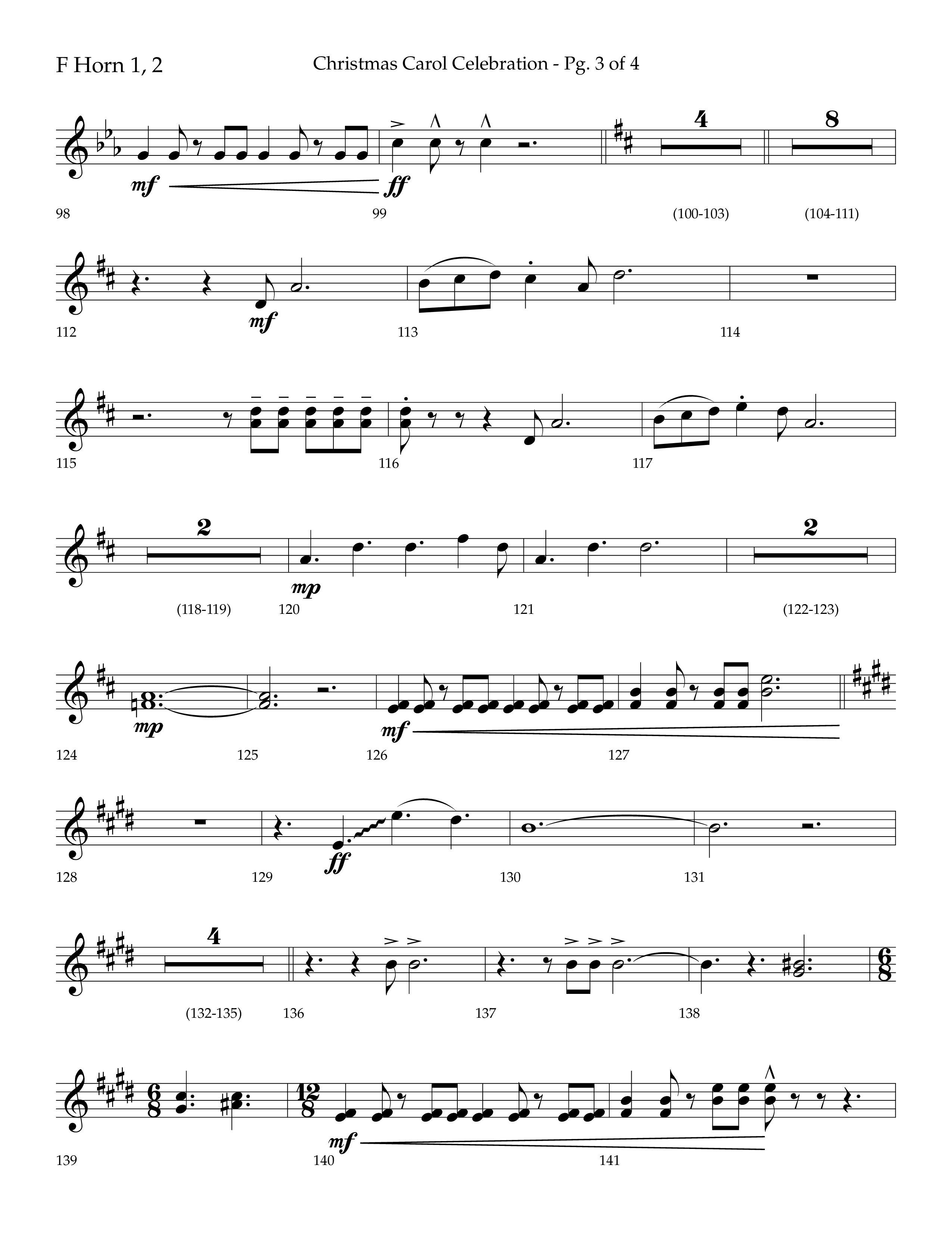 Christmas Carol Celebration (Choral Anthem SATB) French Horn 1/2 (Lifeway Choral / Arr. Bradley Knight)