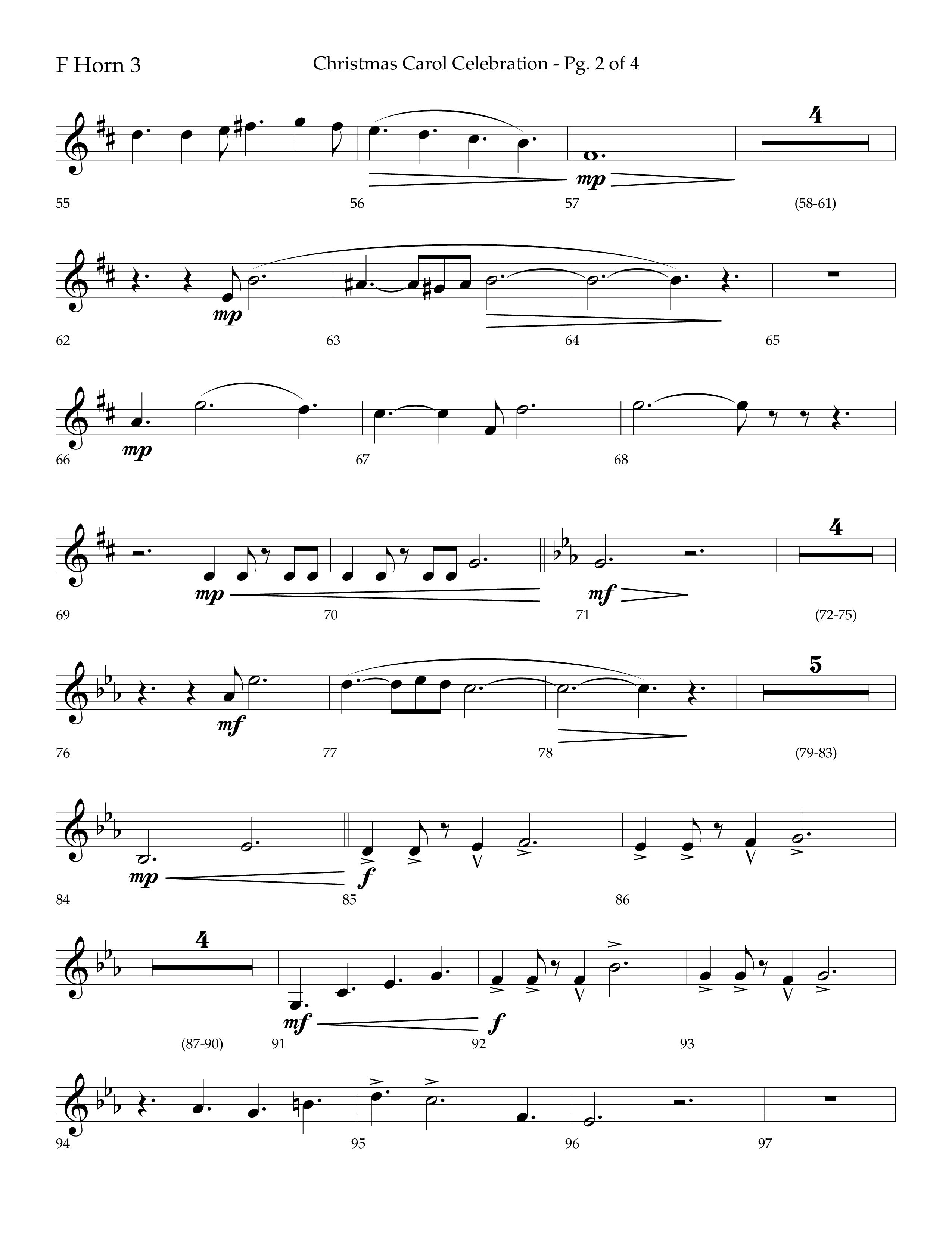 Christmas Carol Celebration (Choral Anthem SATB) French Horn 3 (Lifeway Choral / Arr. Bradley Knight)