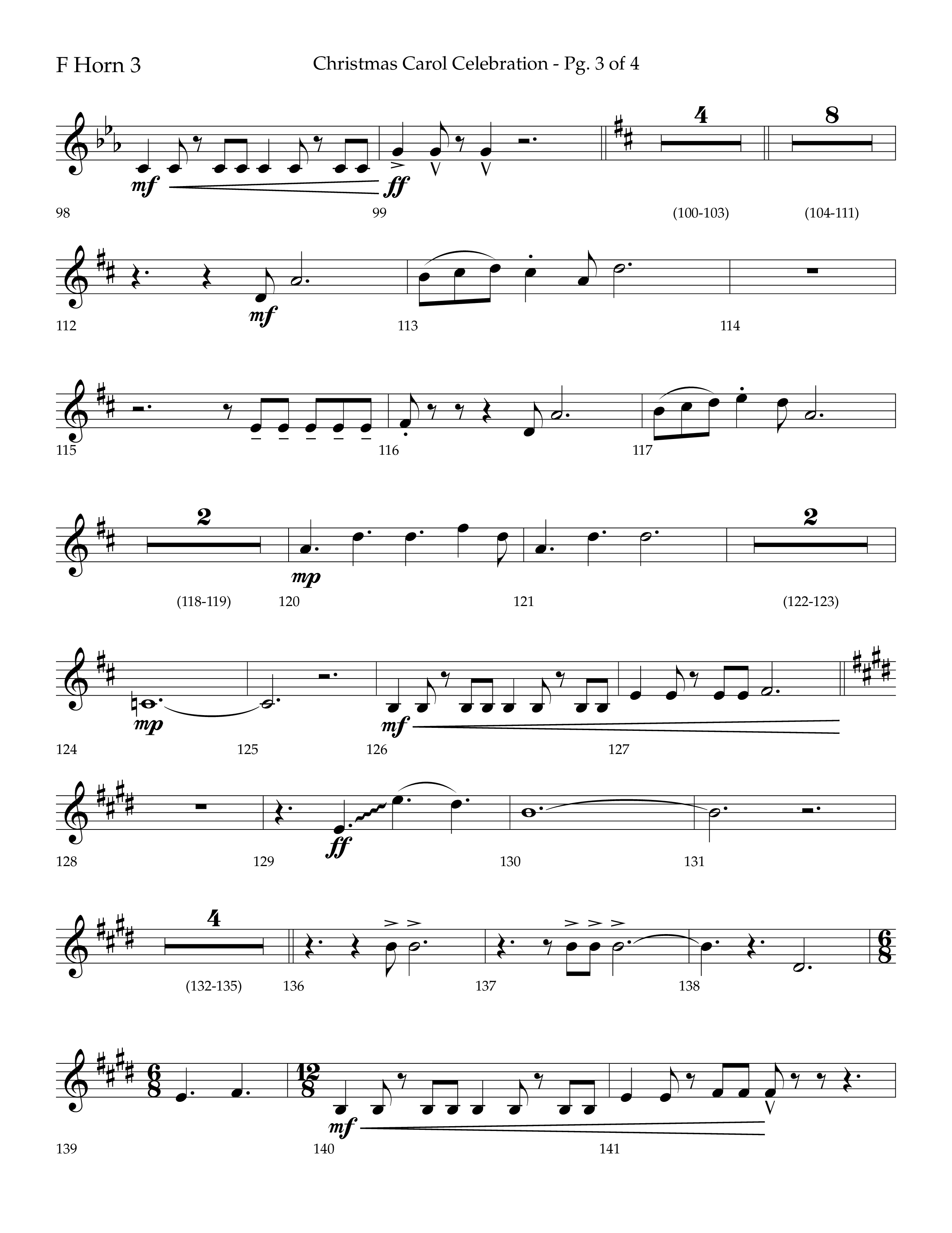 Christmas Carol Celebration (Choral Anthem SATB) French Horn 3 (Lifeway Choral / Arr. Bradley Knight)