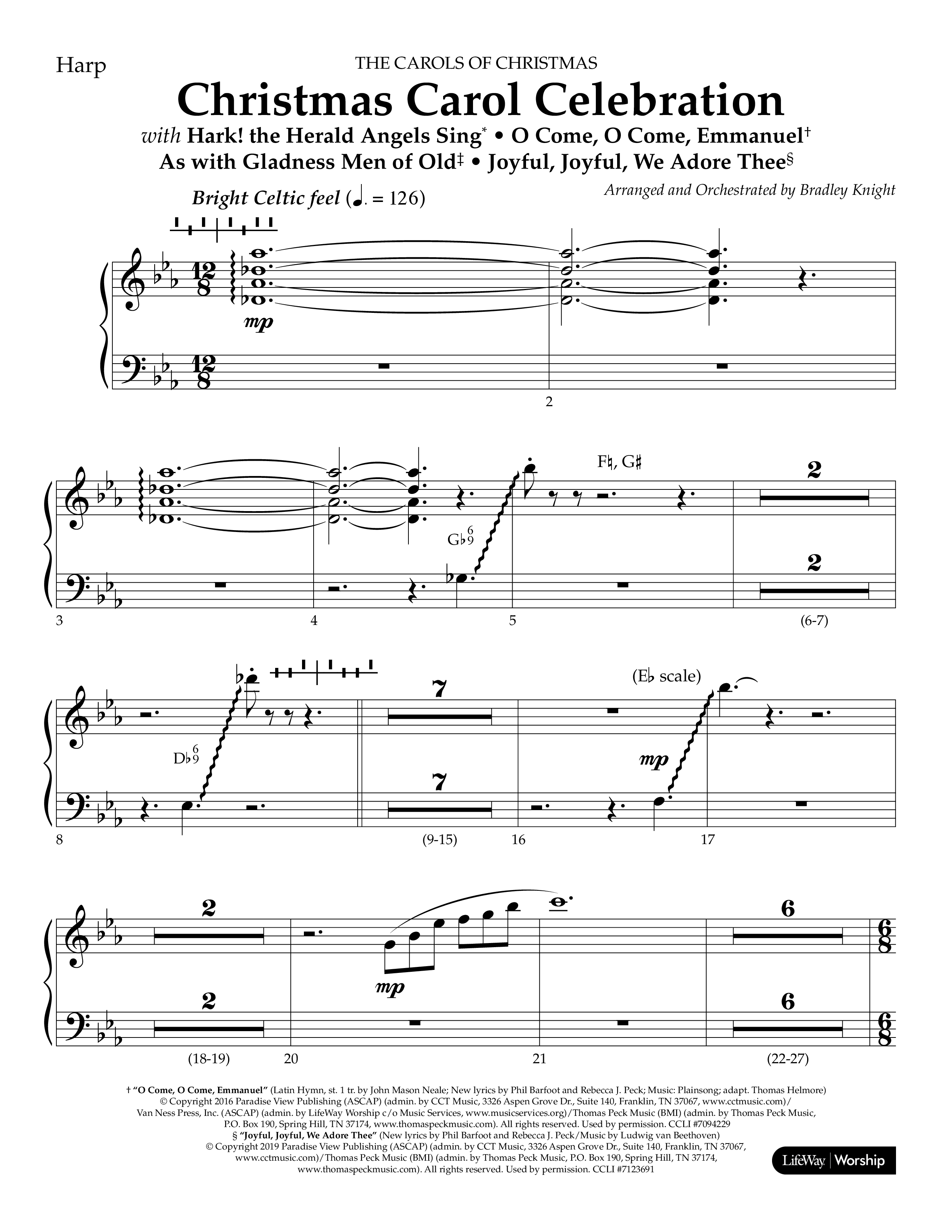 Christmas Carol Celebration (Choral Anthem SATB) Harp (Lifeway Choral / Arr. Bradley Knight)