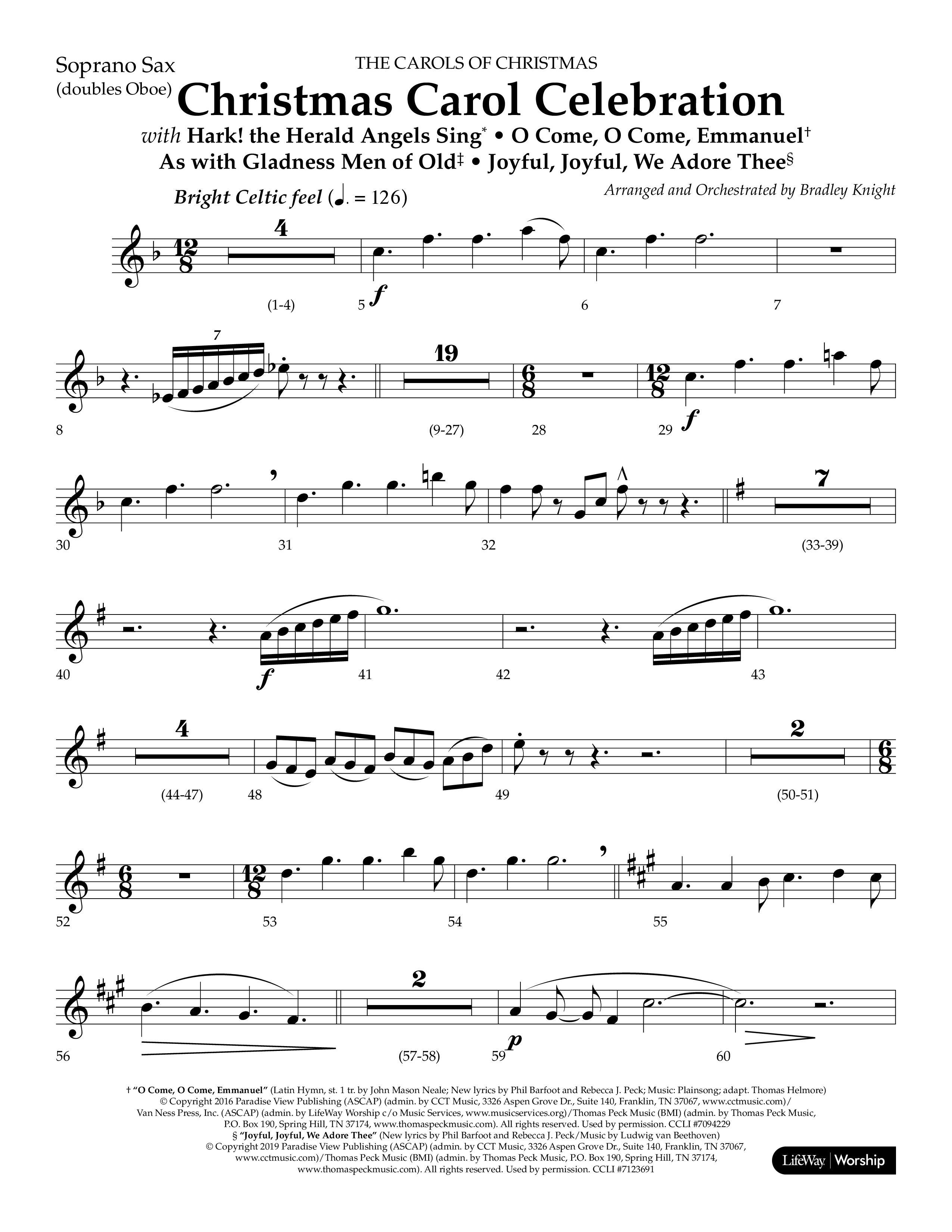 Christmas Carol Celebration (Choral Anthem SATB) Soprano Sax (Lifeway Choral / Arr. Bradley Knight)