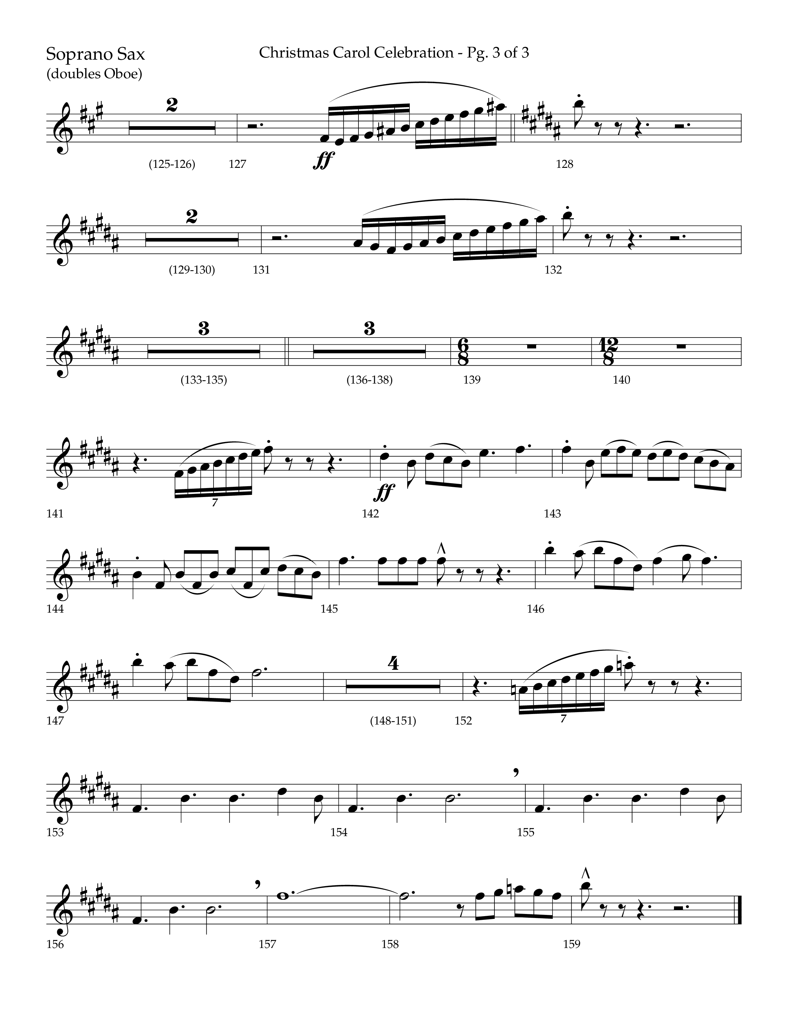 Christmas Carol Celebration (Choral Anthem SATB) Soprano Sax (Lifeway Choral / Arr. Bradley Knight)