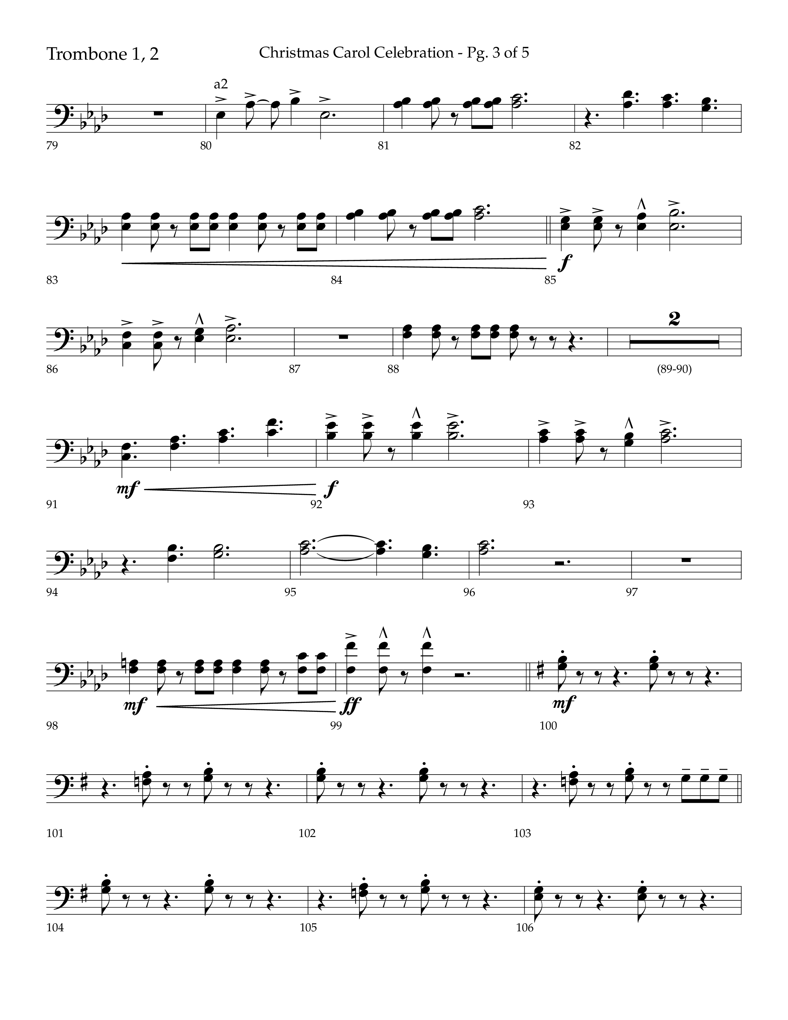 Christmas Carol Celebration (Choral Anthem SATB) Trombone 1/2 (Lifeway Choral / Arr. Bradley Knight)