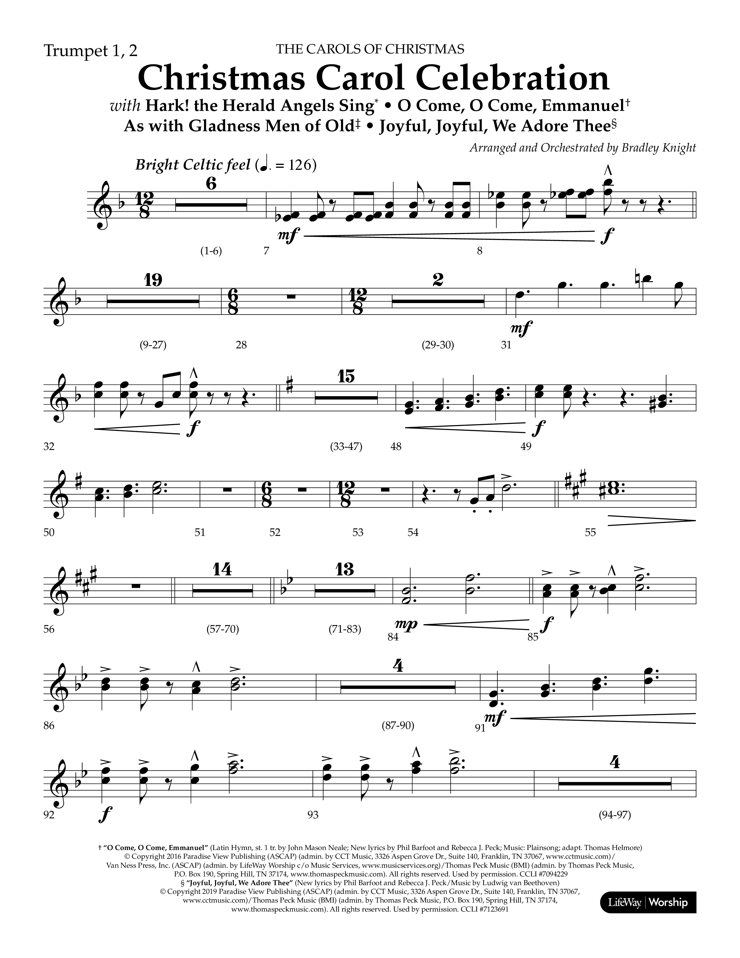 Christmas Carol Celebration (Choral Anthem SATB) Trumpet 1,2 (Lifeway Choral / Arr. Bradley Knight)
