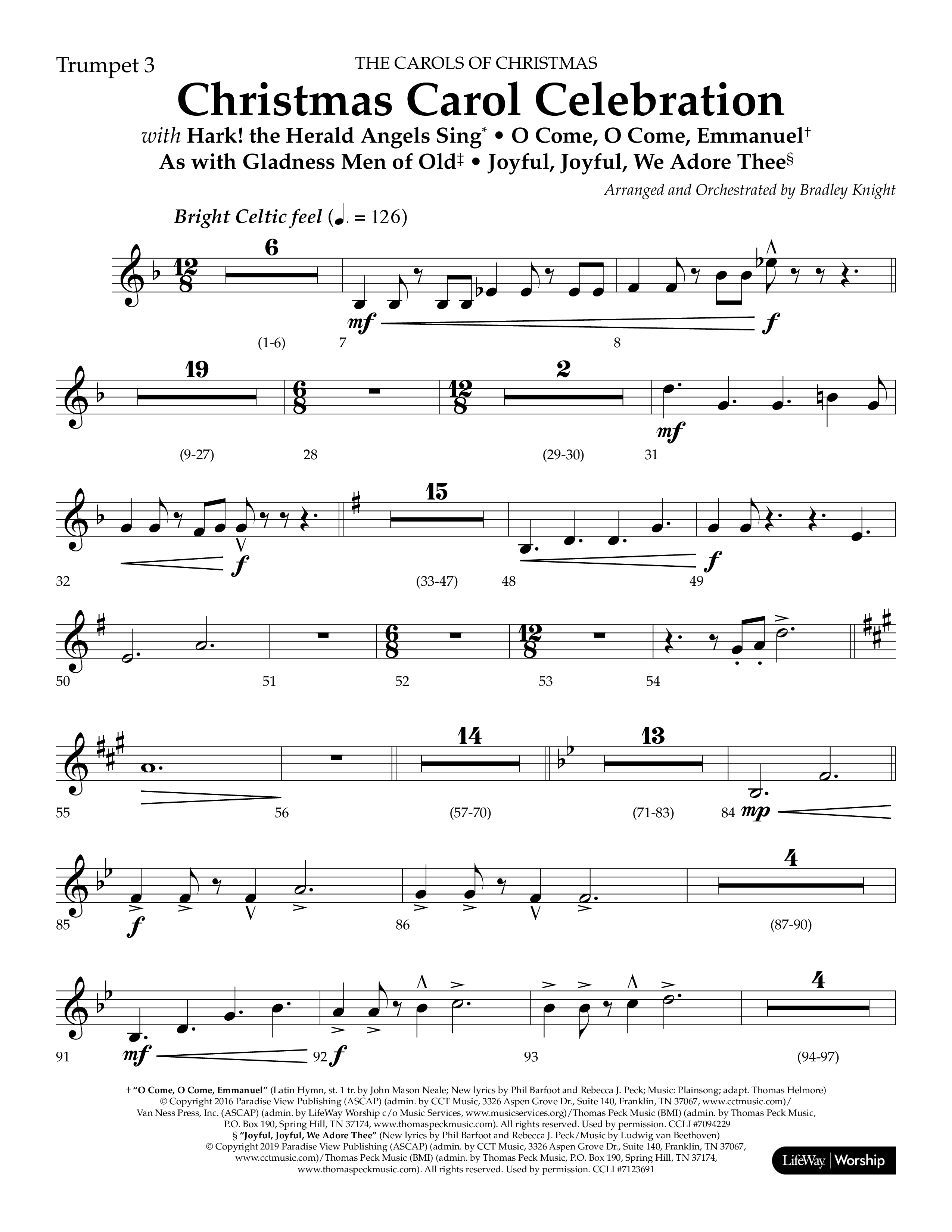 Christmas Carol Celebration (Choral Anthem SATB) Trumpet 3 (Lifeway Choral / Arr. Bradley Knight)