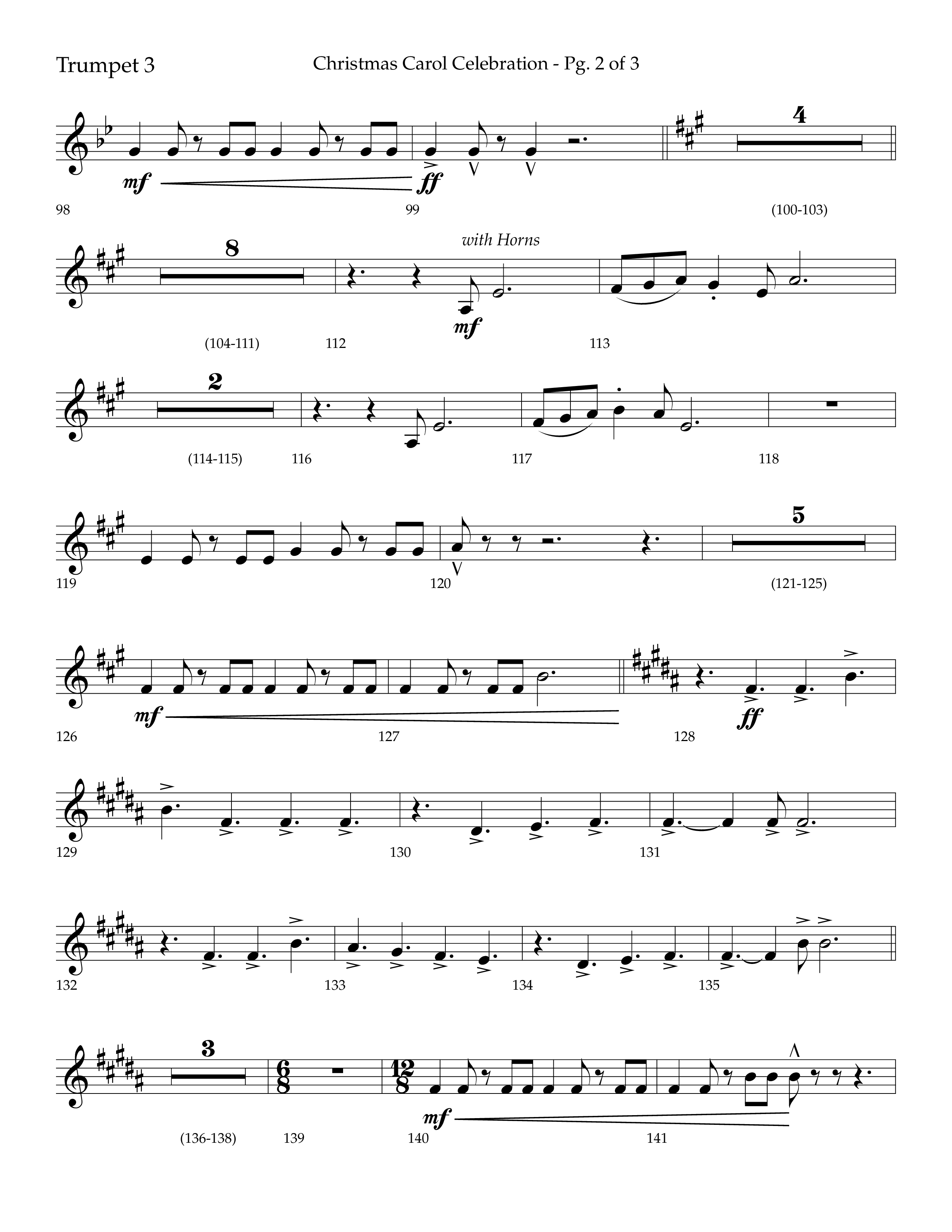 Christmas Carol Celebration (Choral Anthem SATB) Trumpet 3 (Lifeway Choral / Arr. Bradley Knight)