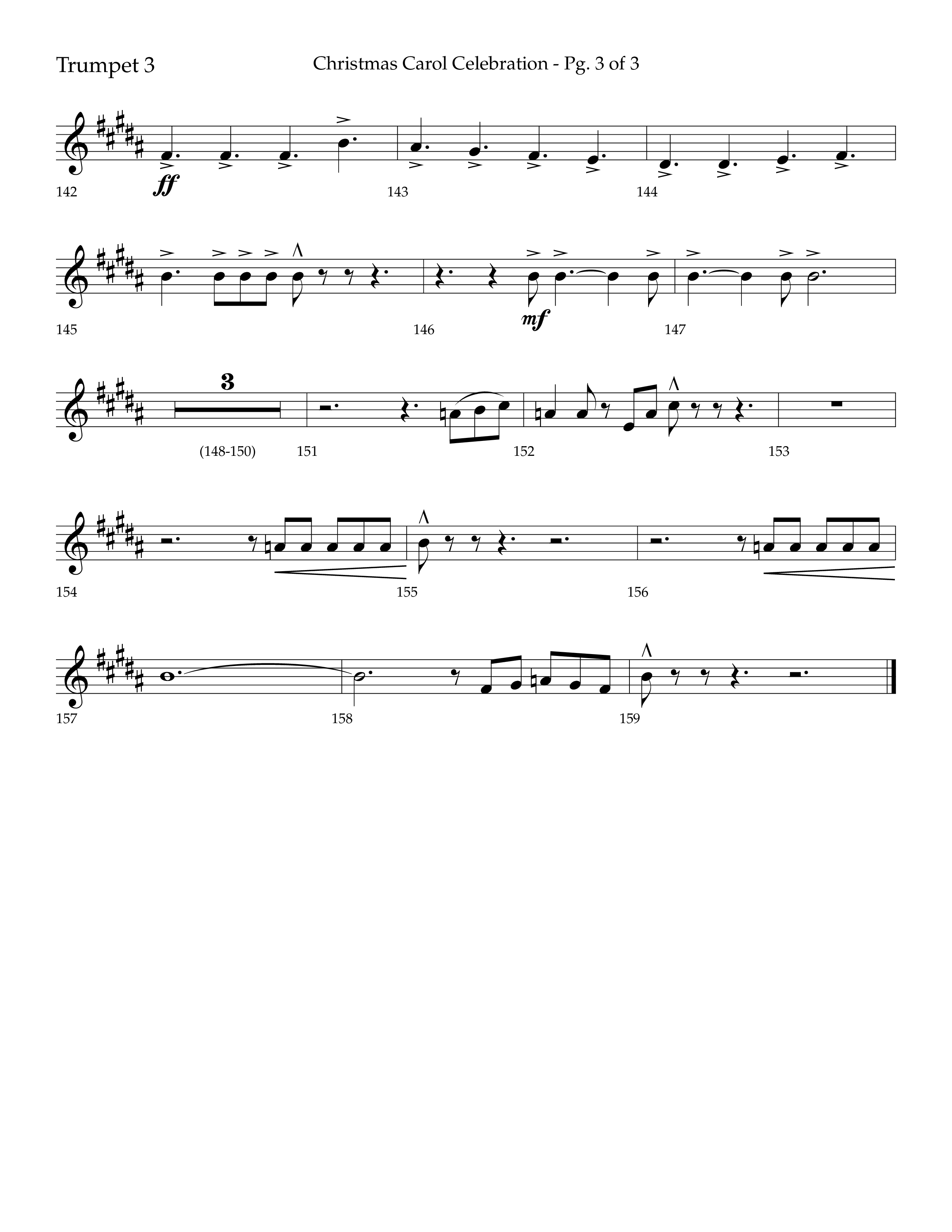 Christmas Carol Celebration (Choral Anthem SATB) Trumpet 3 (Lifeway Choral / Arr. Bradley Knight)