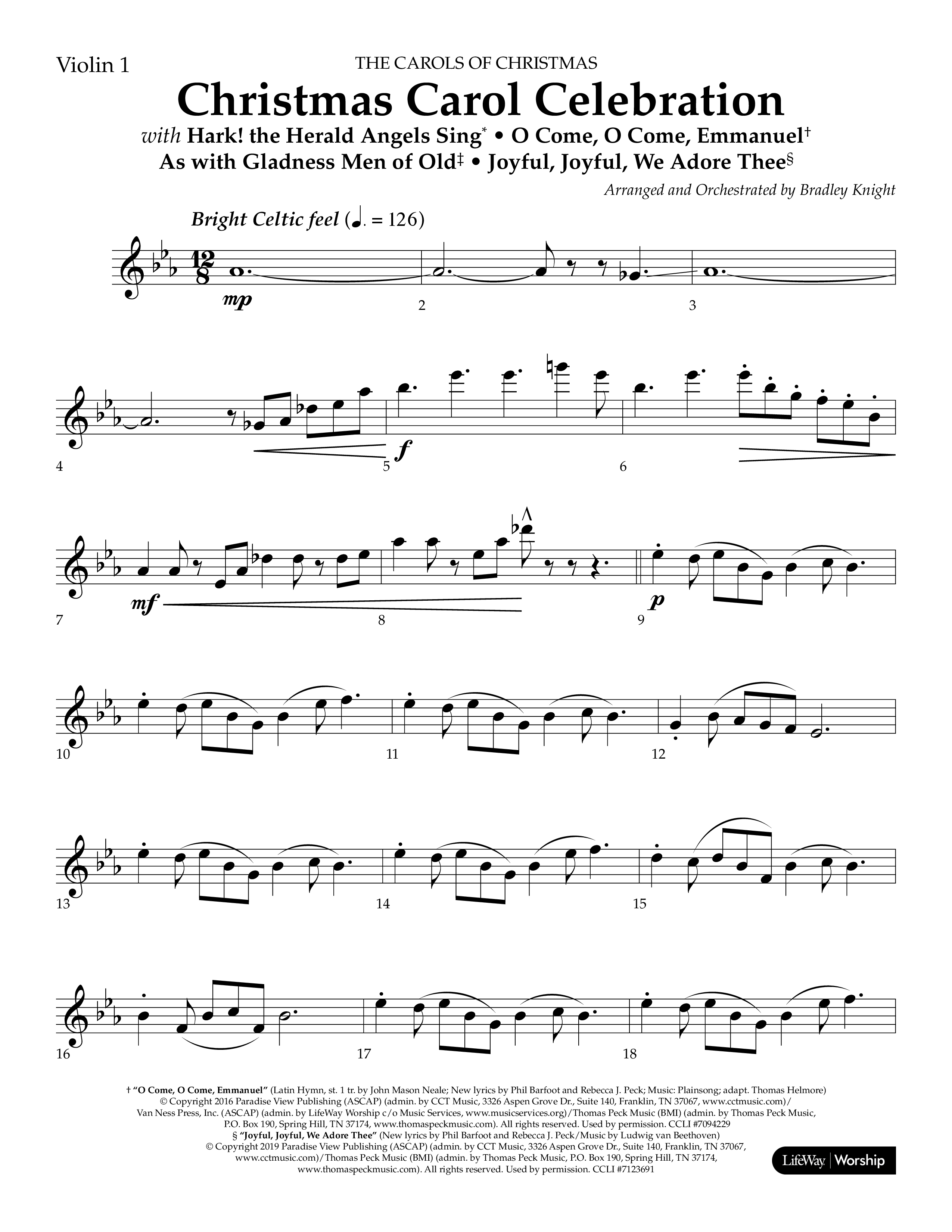 Christmas Carol Celebration (Choral Anthem SATB) Violin 1 (Lifeway Choral / Arr. Bradley Knight)