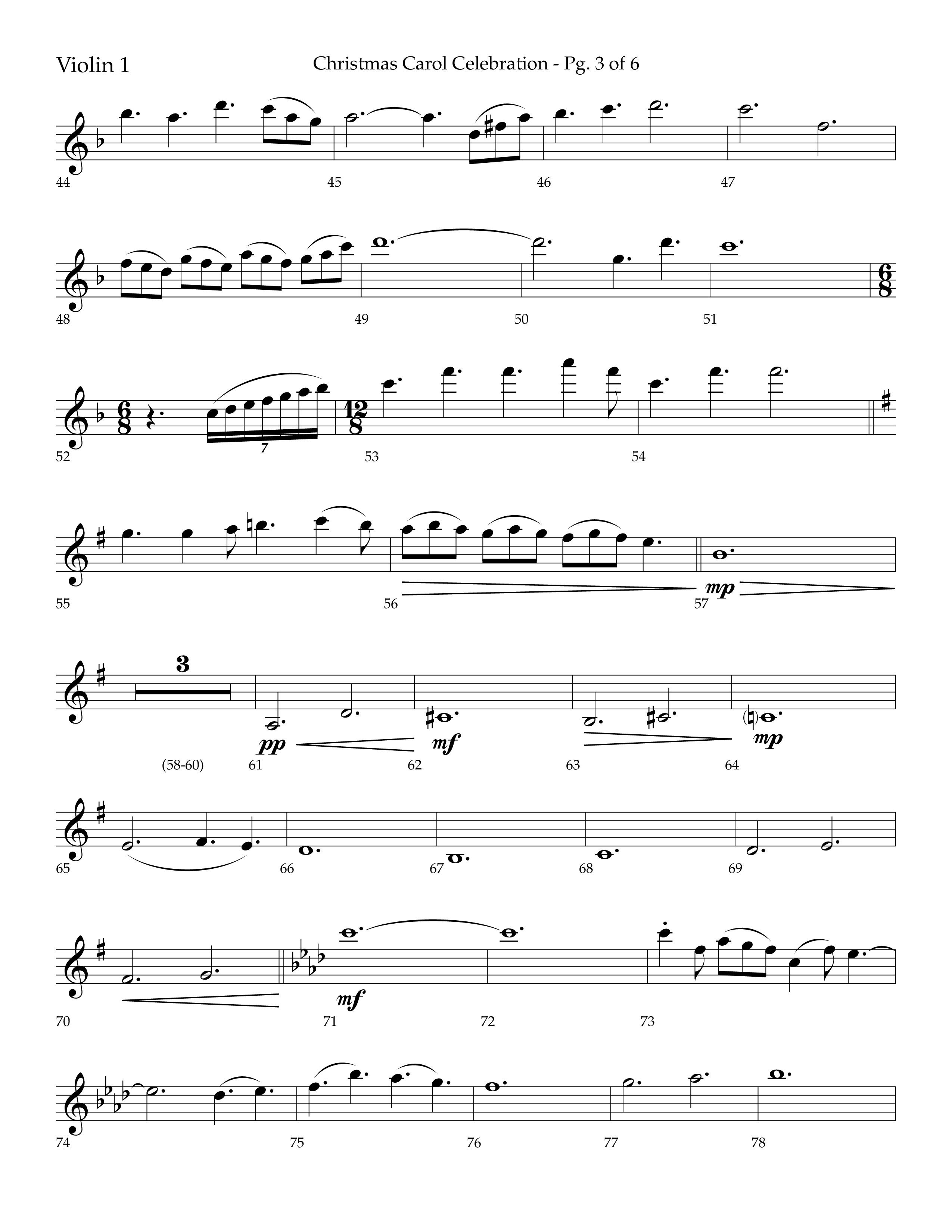 Christmas Carol Celebration (Choral Anthem SATB) Violin 1 (Lifeway Choral / Arr. Bradley Knight)