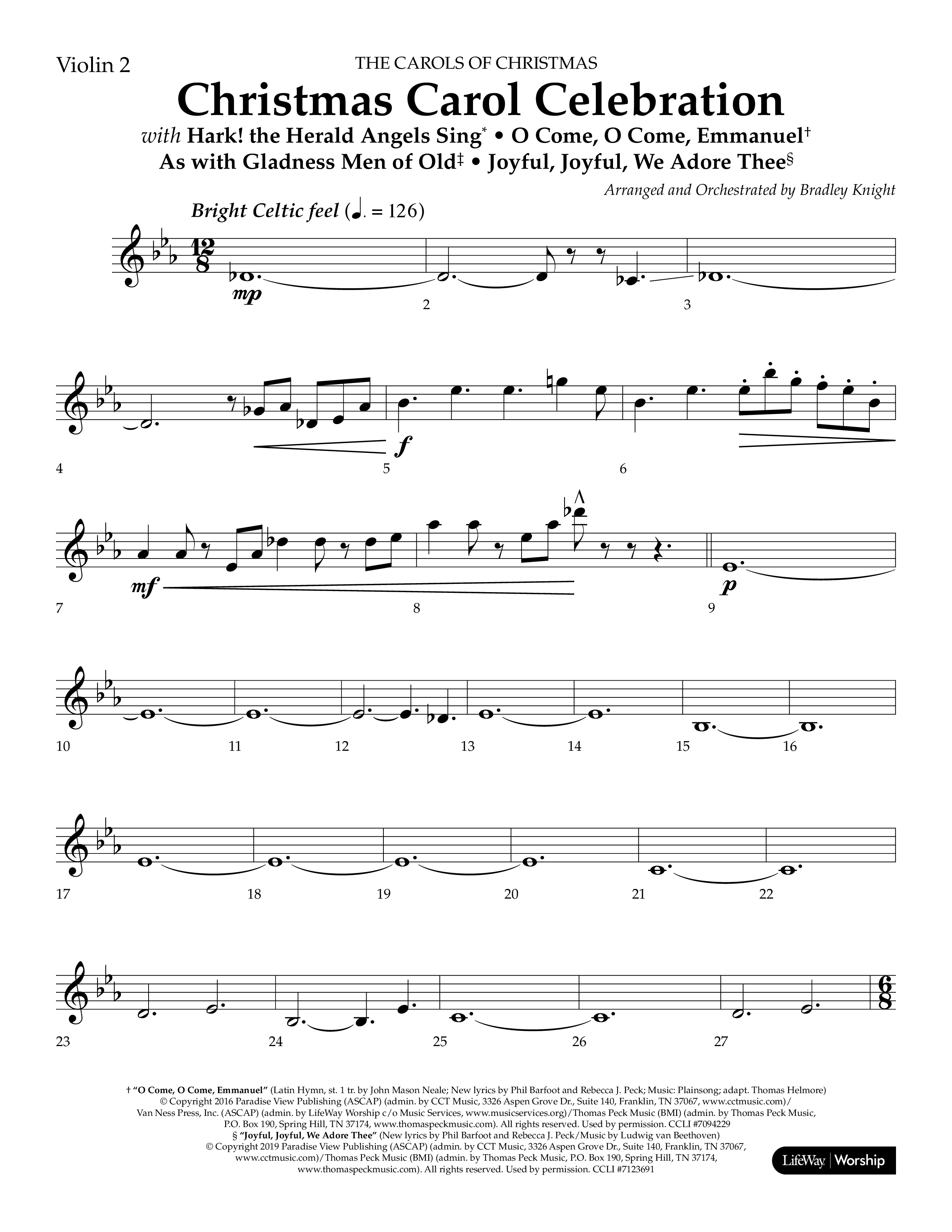 Christmas Carol Celebration (Choral Anthem SATB) Violin 2 (Lifeway Choral / Arr. Bradley Knight)