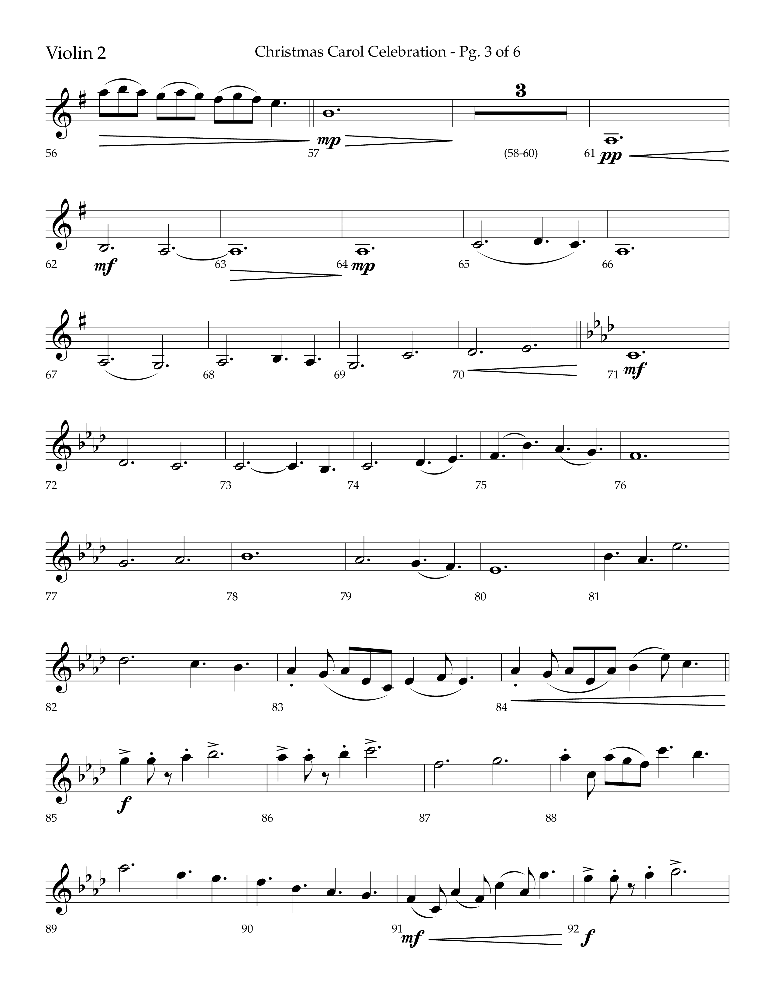 Christmas Carol Celebration (Choral Anthem SATB) Violin 2 (Lifeway Choral / Arr. Bradley Knight)