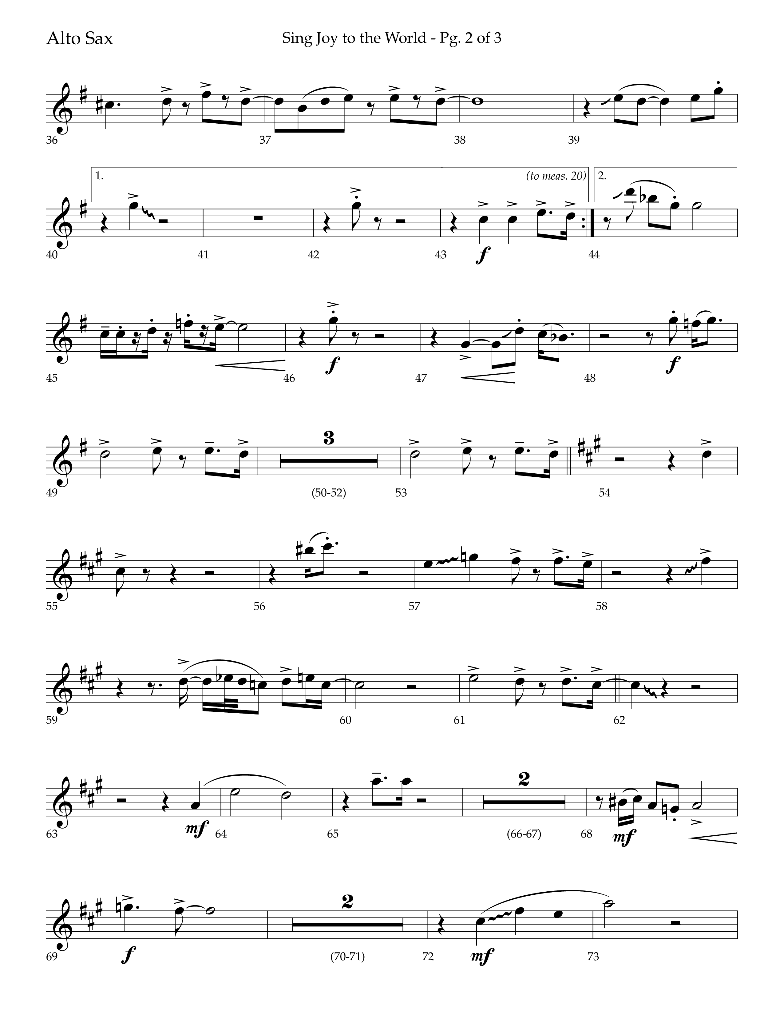 Sing Joy To The World (Choral Anthem SATB) Alto Sax (Lifeway Choral / Arr. Trey Ivey)