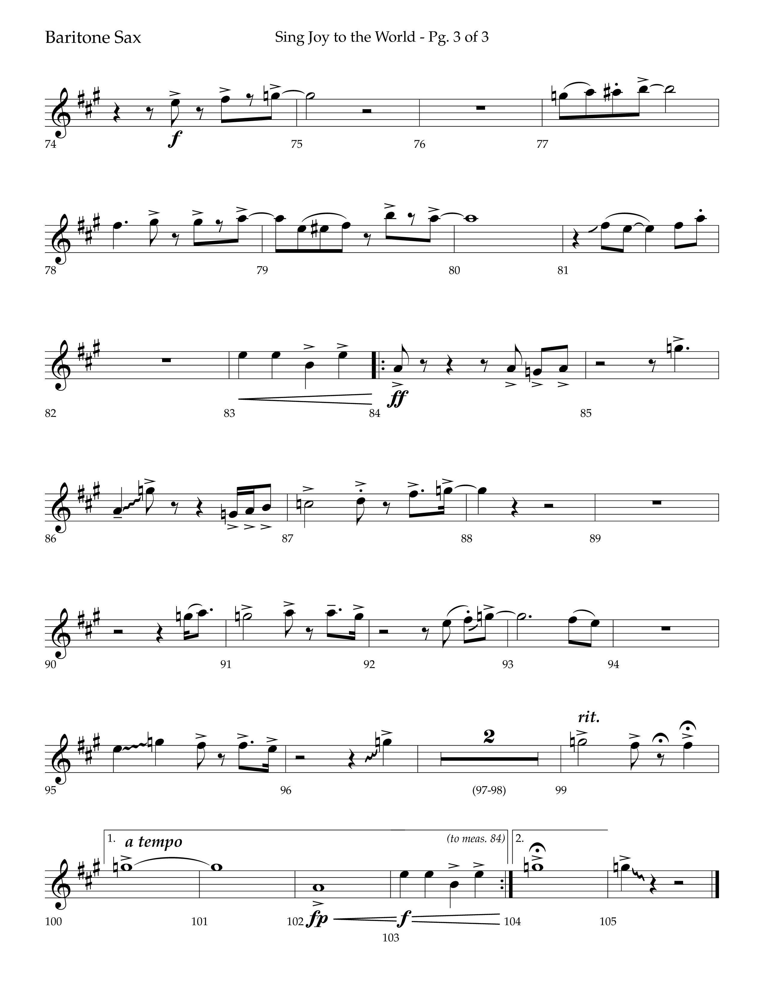 Sing Joy To The World (Choral Anthem SATB) Bari Sax (Lifeway Choral / Arr. Trey Ivey)