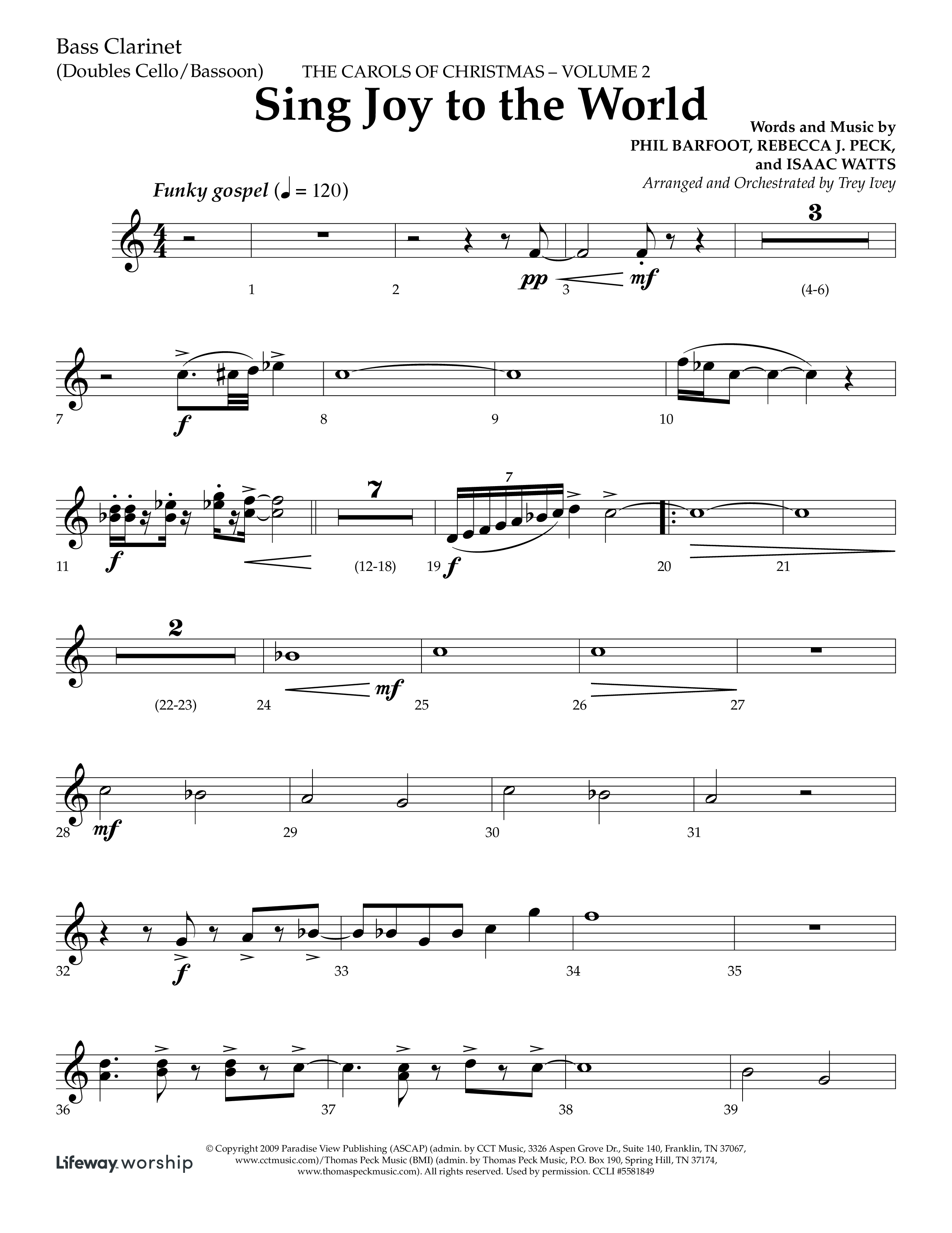 Sing Joy To The World (Choral Anthem SATB) Bass Clarinet (Lifeway Choral / Arr. Trey Ivey)