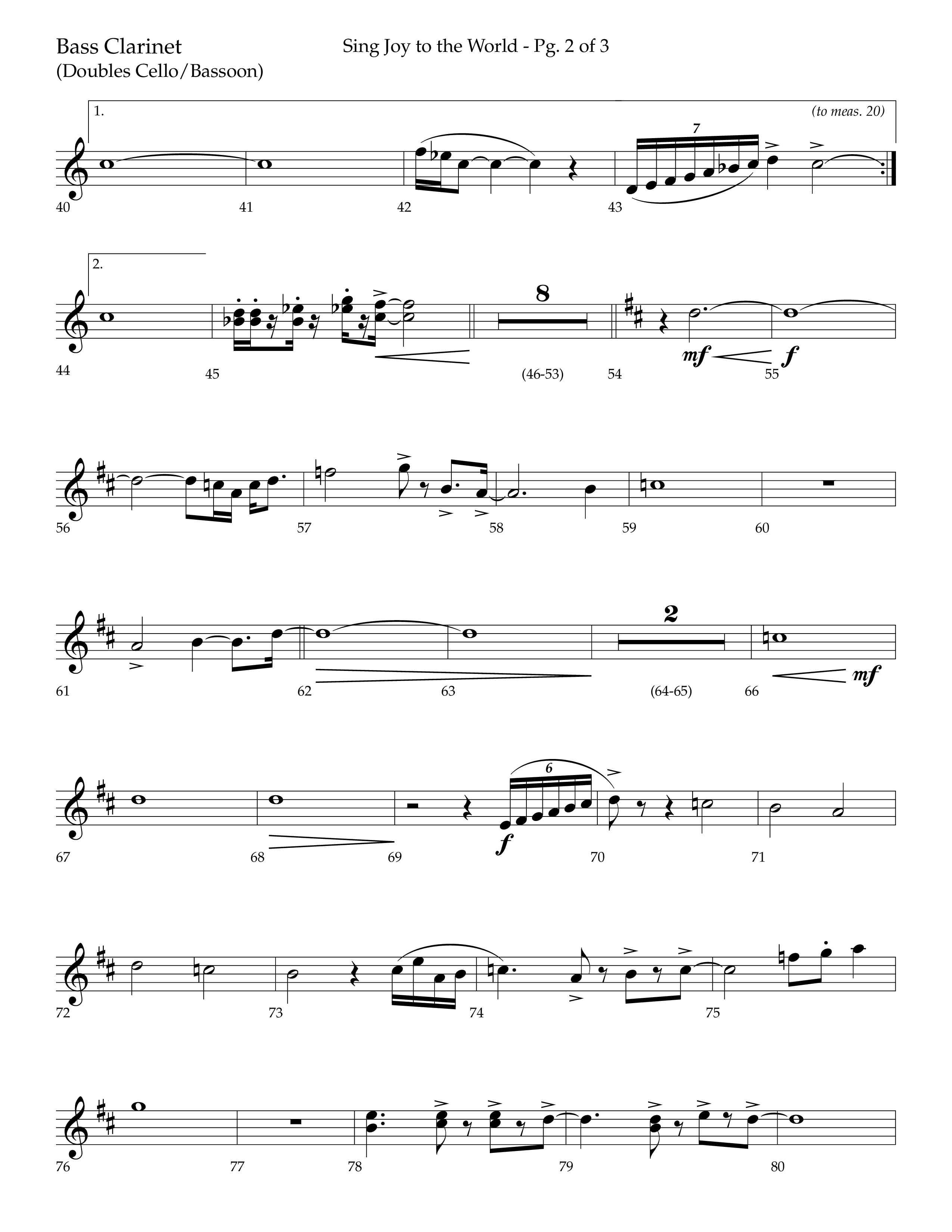 Sing Joy To The World (Choral Anthem SATB) Bass Clarinet (Lifeway Choral / Arr. Trey Ivey)