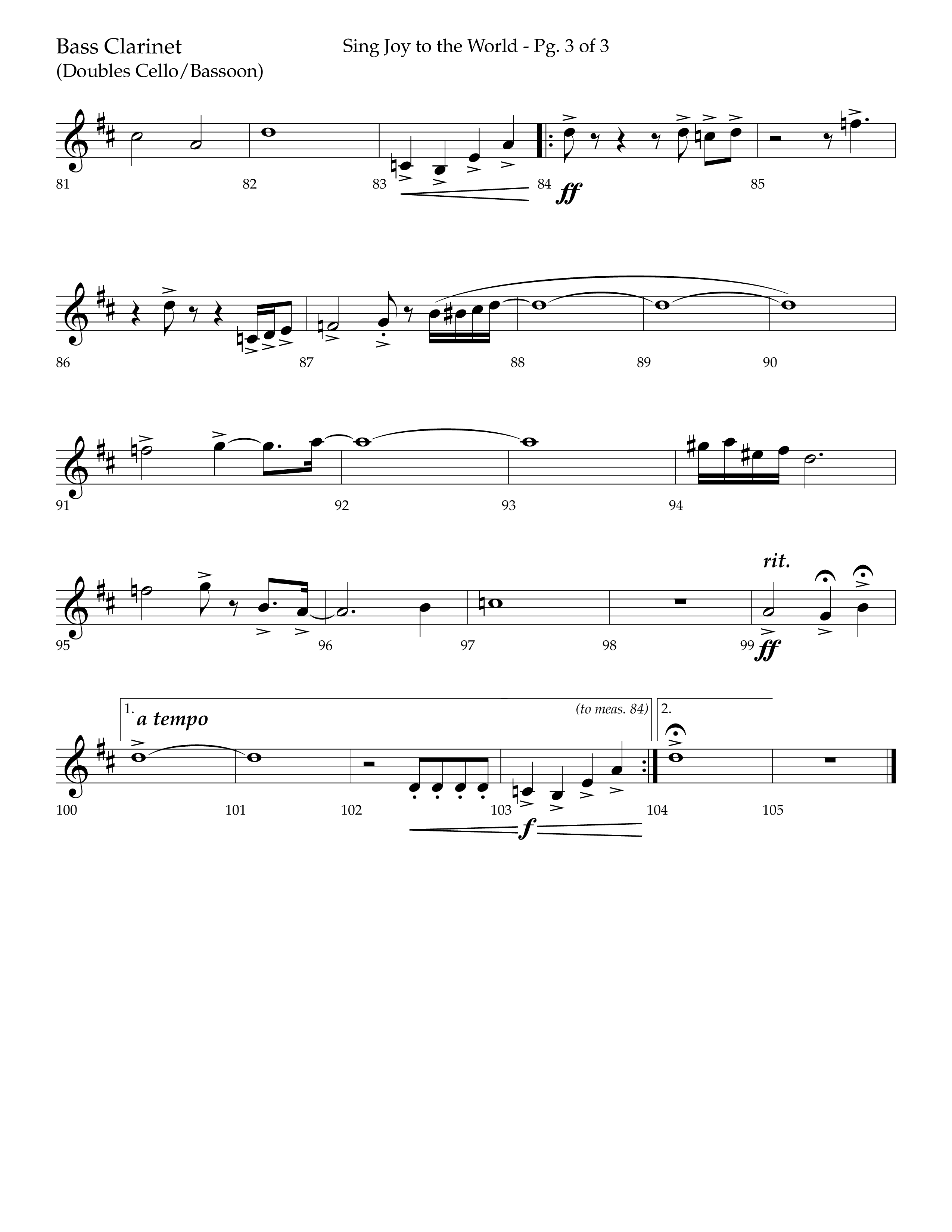 Sing Joy To The World (Choral Anthem SATB) Bass Clarinet (Lifeway Choral / Arr. Trey Ivey)