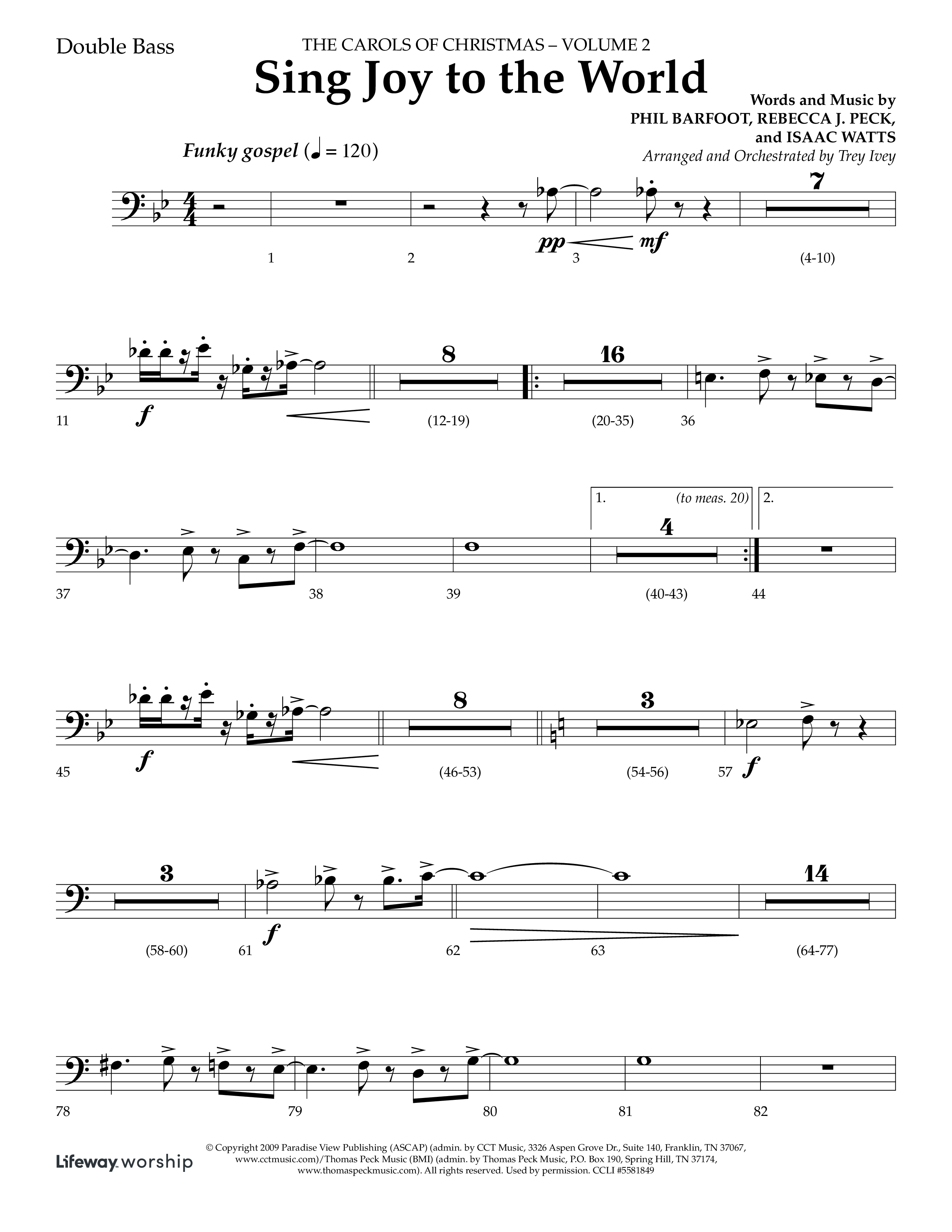 Sing Joy To The World (Choral Anthem SATB) Double Bass (Lifeway Choral / Arr. Trey Ivey)