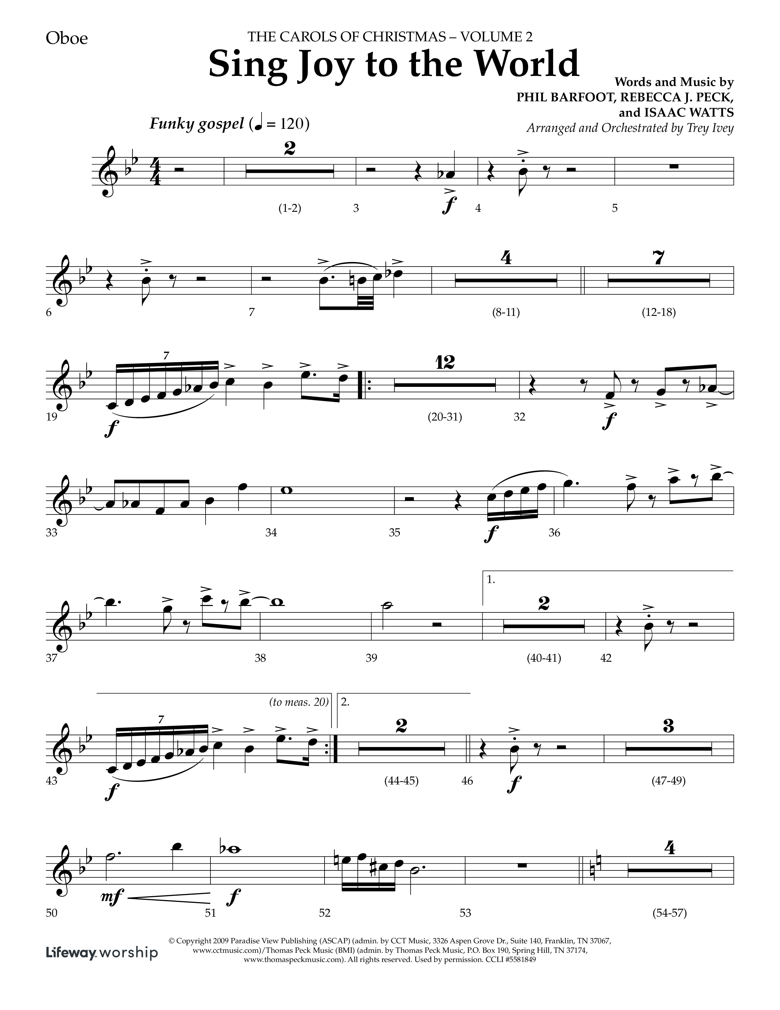 Sing Joy To The World (Choral Anthem SATB) Oboe (Lifeway Choral / Arr. Trey Ivey)