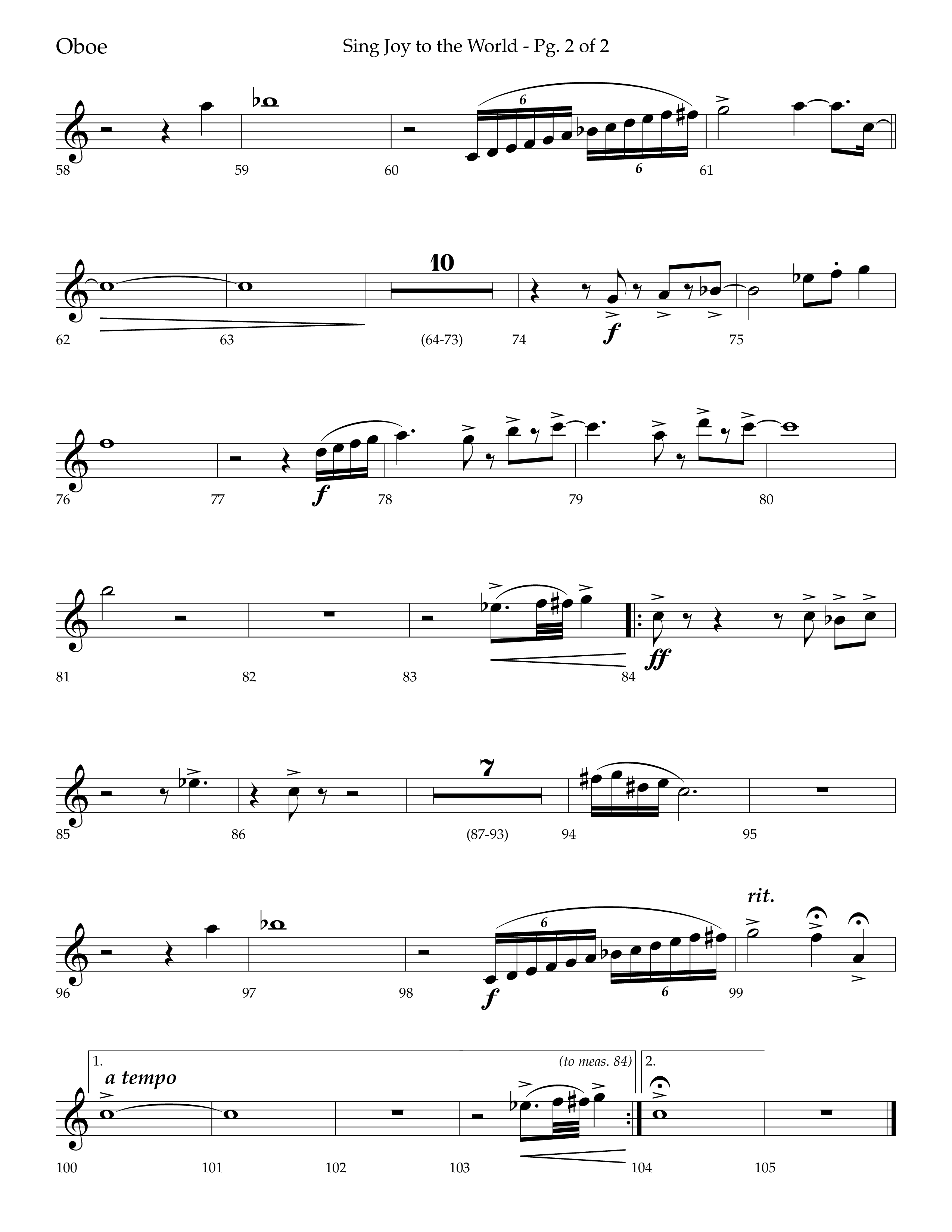 Sing Joy To The World (Choral Anthem SATB) Oboe (Lifeway Choral / Arr. Trey Ivey)