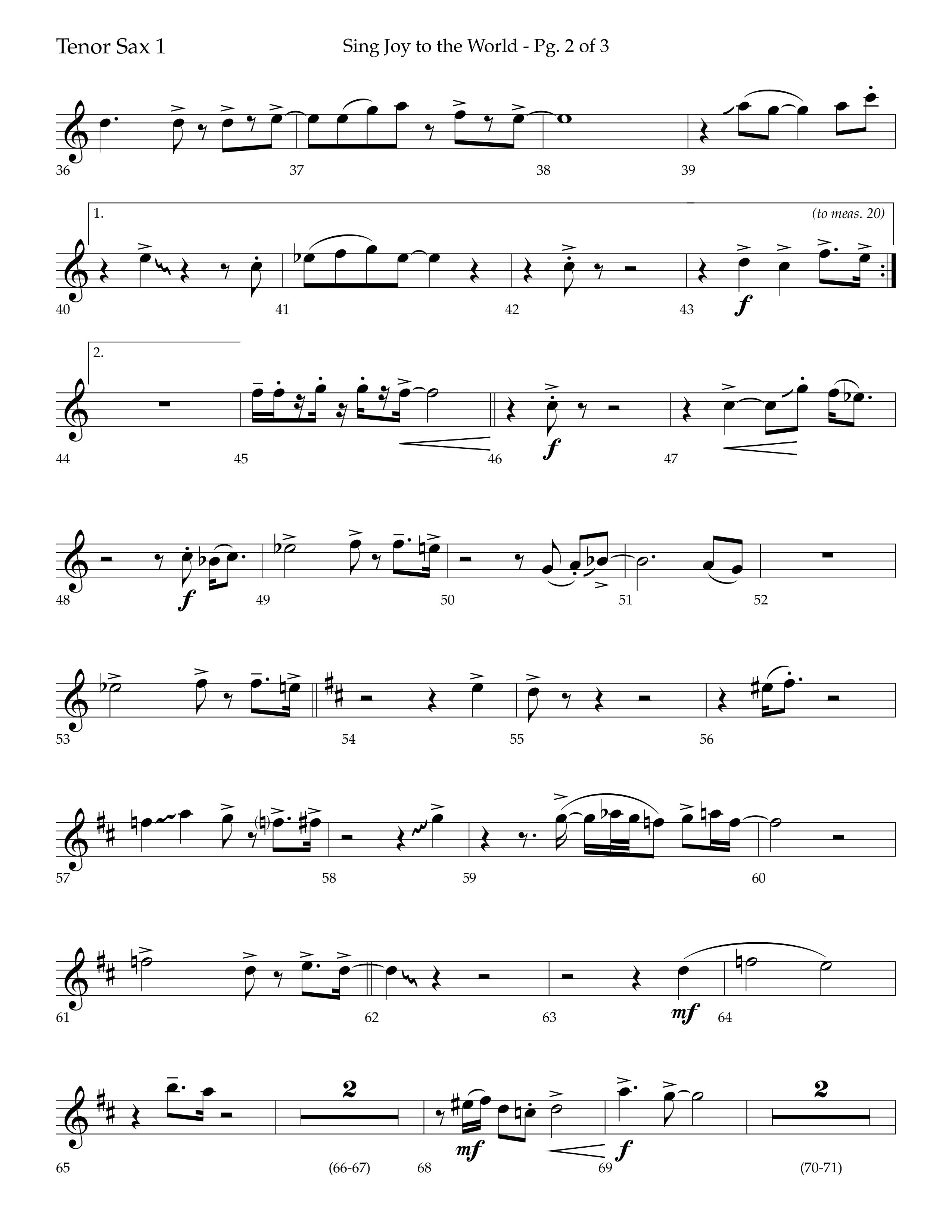 Sing Joy To The World (Choral Anthem SATB) Tenor Sax 1 (Lifeway Choral / Arr. Trey Ivey)