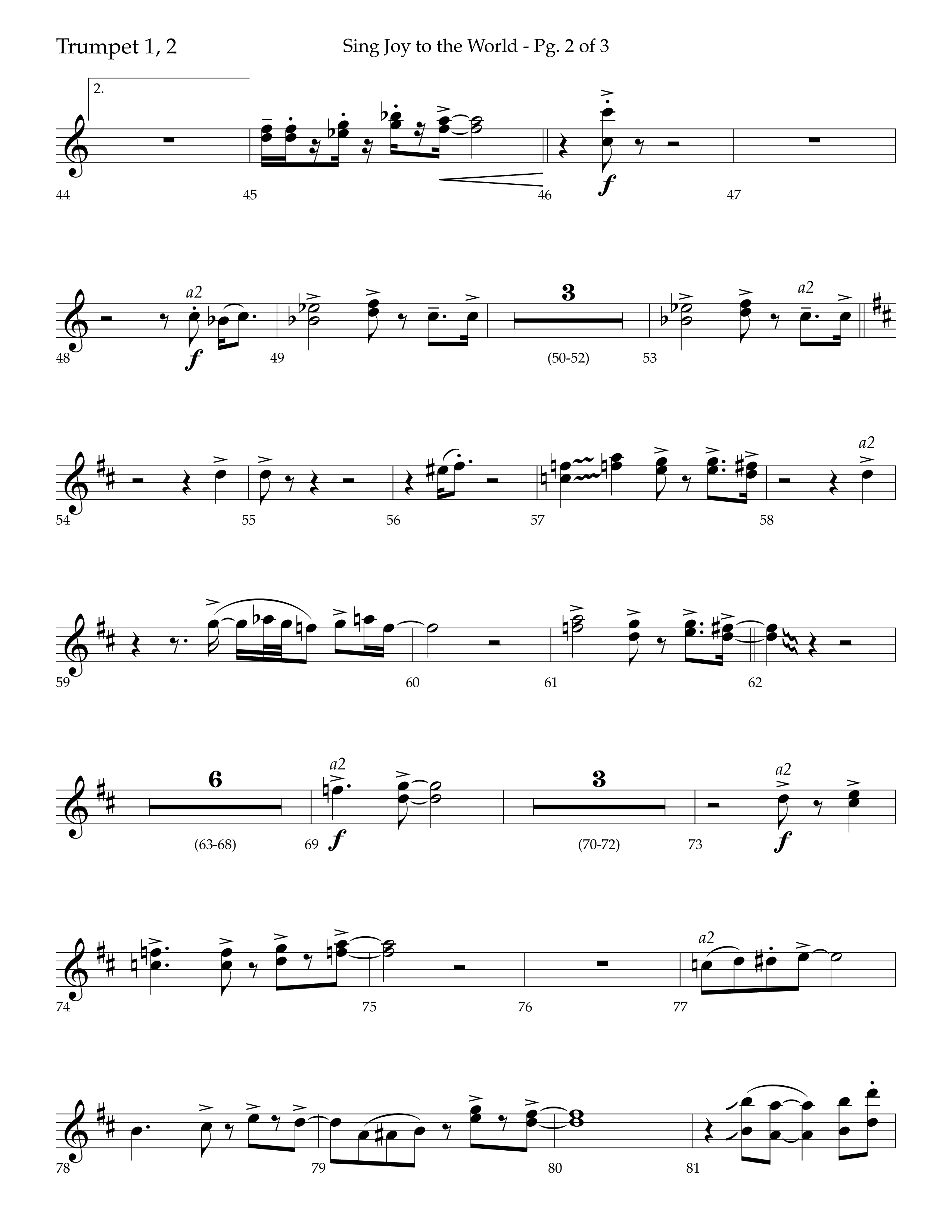 Sing Joy To The World (Choral Anthem SATB) Trumpet 1,2 (Lifeway Choral / Arr. Trey Ivey)