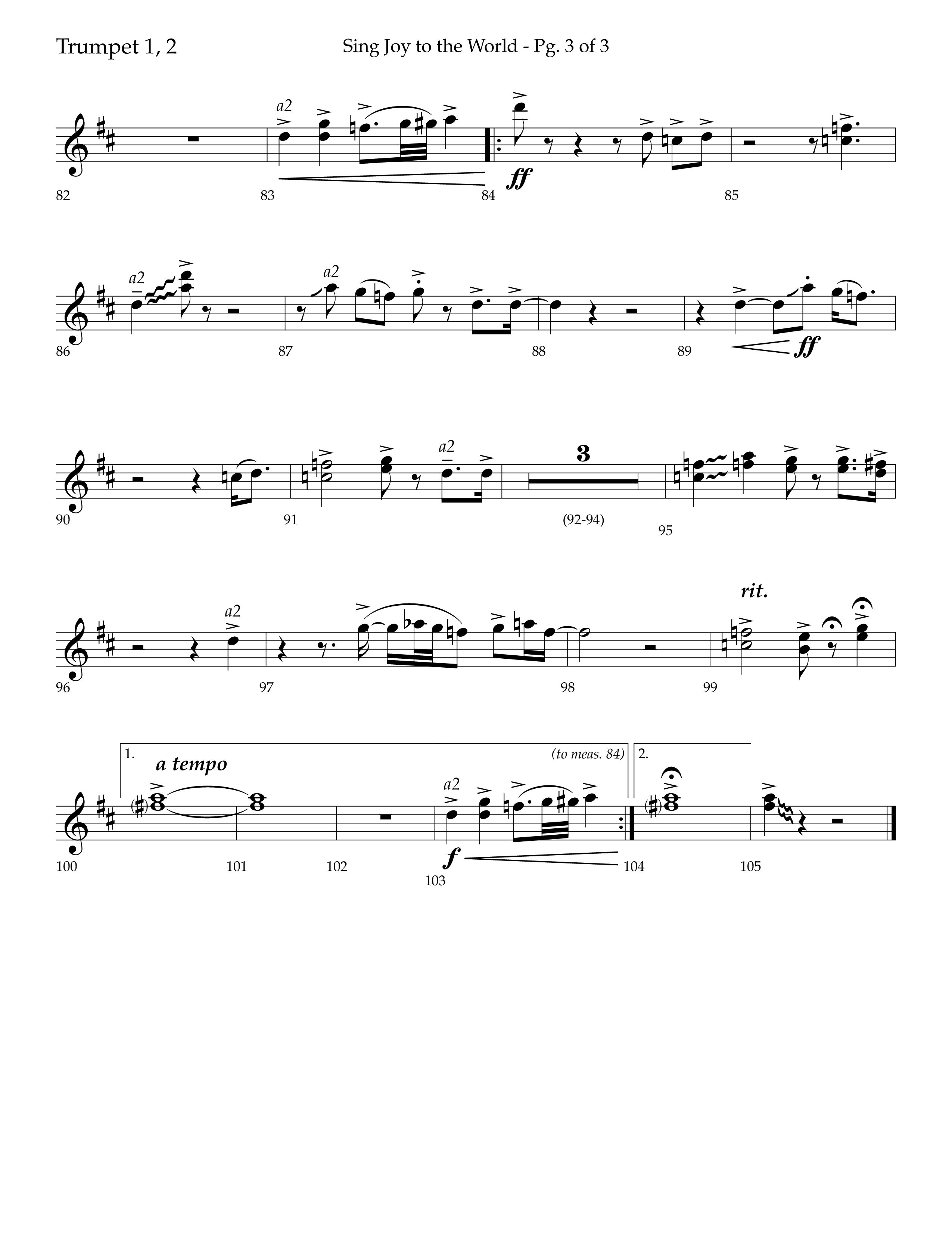 Sing Joy To The World (Choral Anthem SATB) Trumpet 1,2 (Lifeway Choral / Arr. Trey Ivey)