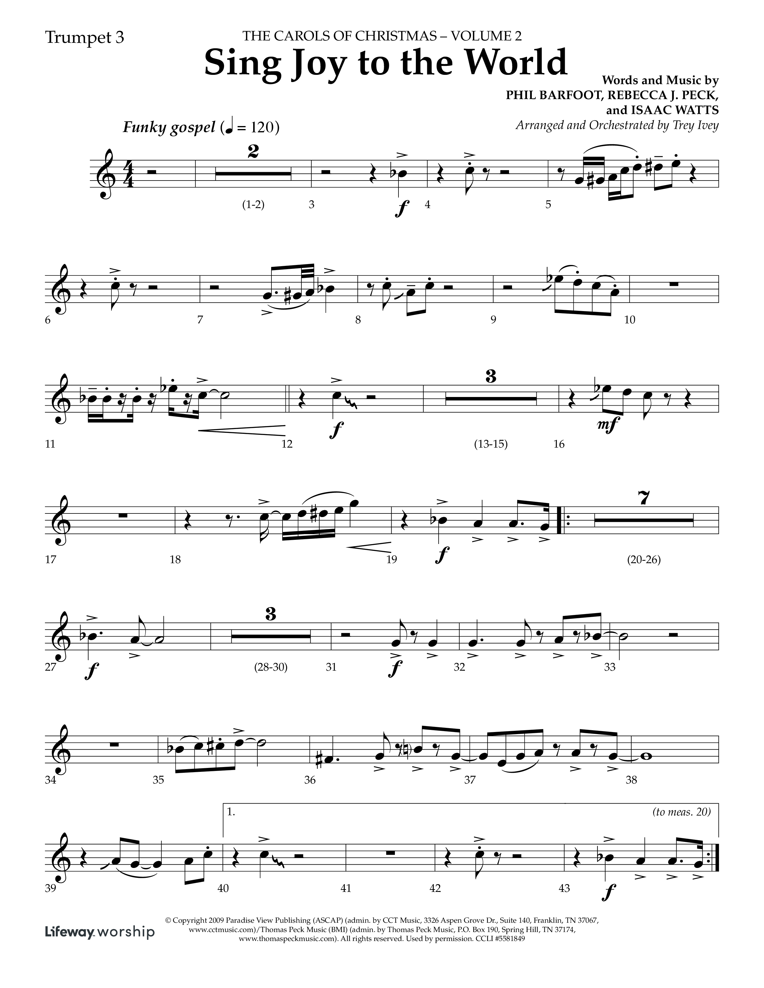 Sing Joy To The World (Choral Anthem SATB) Trumpet 3 (Lifeway Choral / Arr. Trey Ivey)