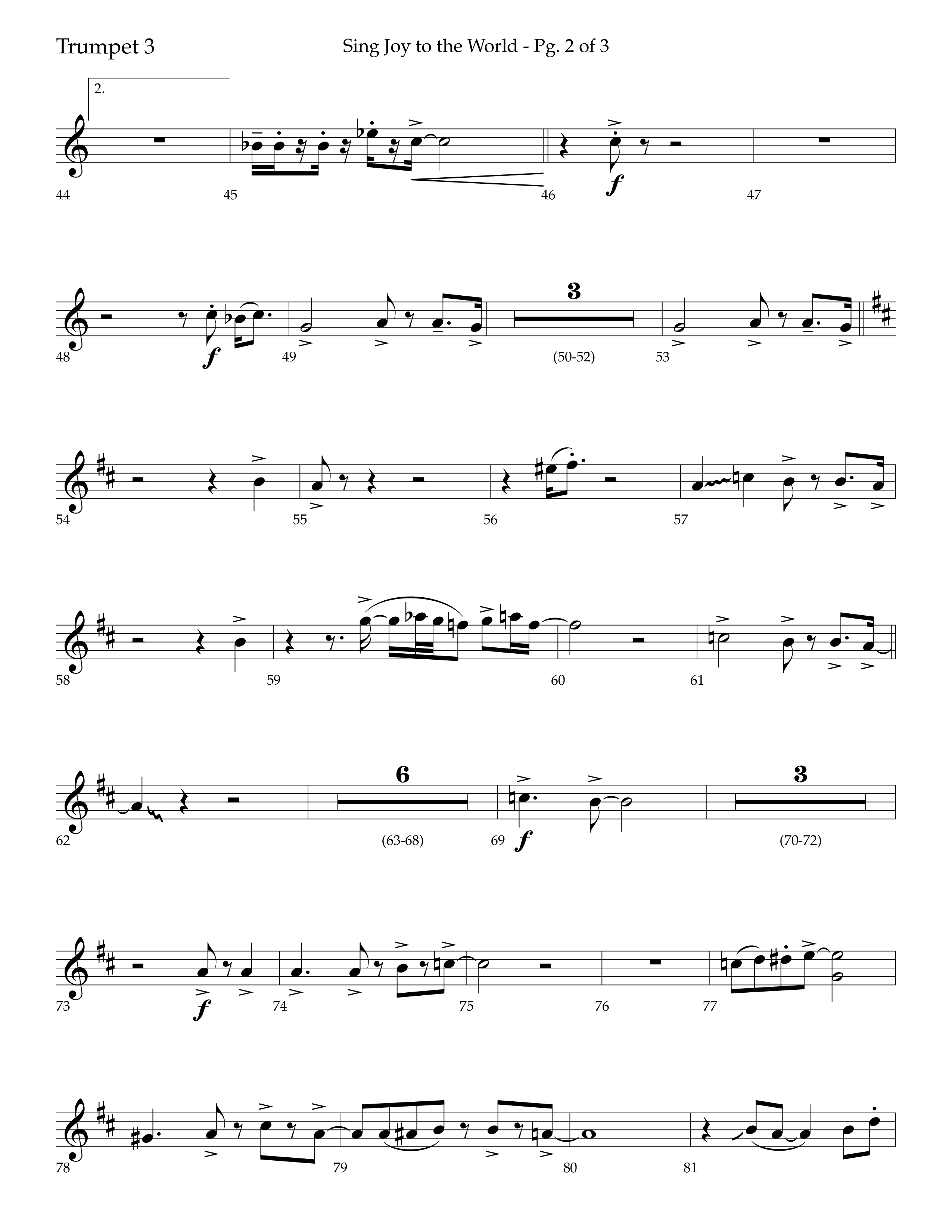 Sing Joy To The World (Choral Anthem SATB) Trumpet 3 (Lifeway Choral / Arr. Trey Ivey)