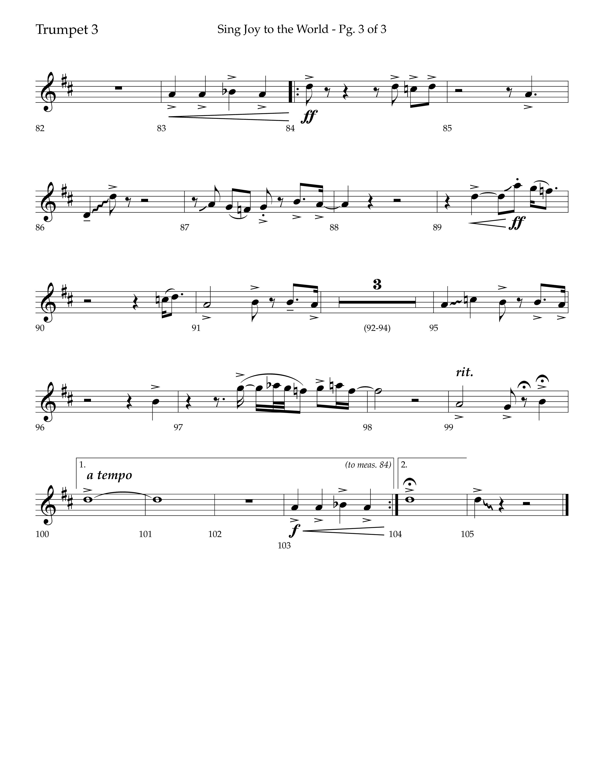Sing Joy To The World (Choral Anthem SATB) Trumpet 3 (Lifeway Choral / Arr. Trey Ivey)