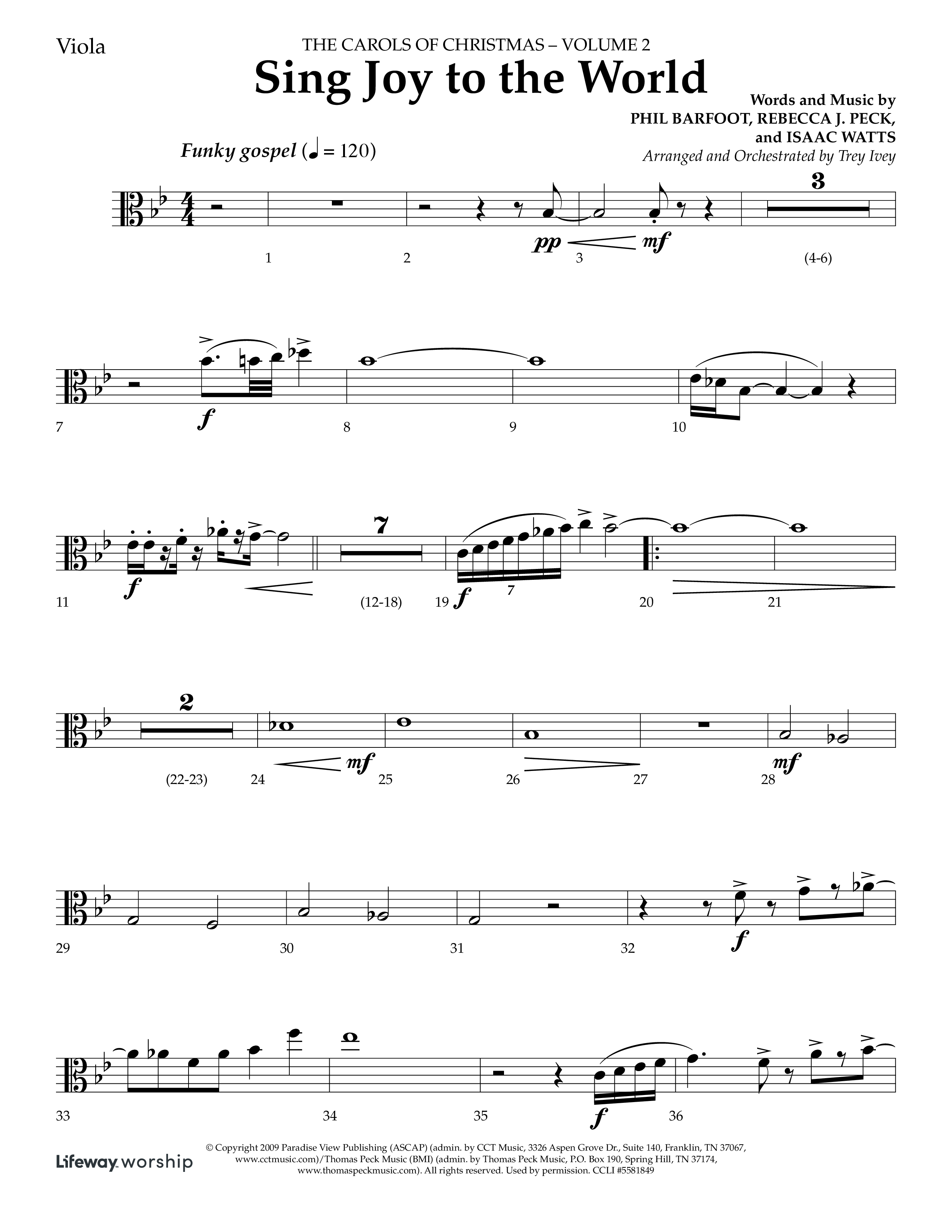 Sing Joy To The World (Choral Anthem SATB) Viola (Lifeway Choral / Arr. Trey Ivey)