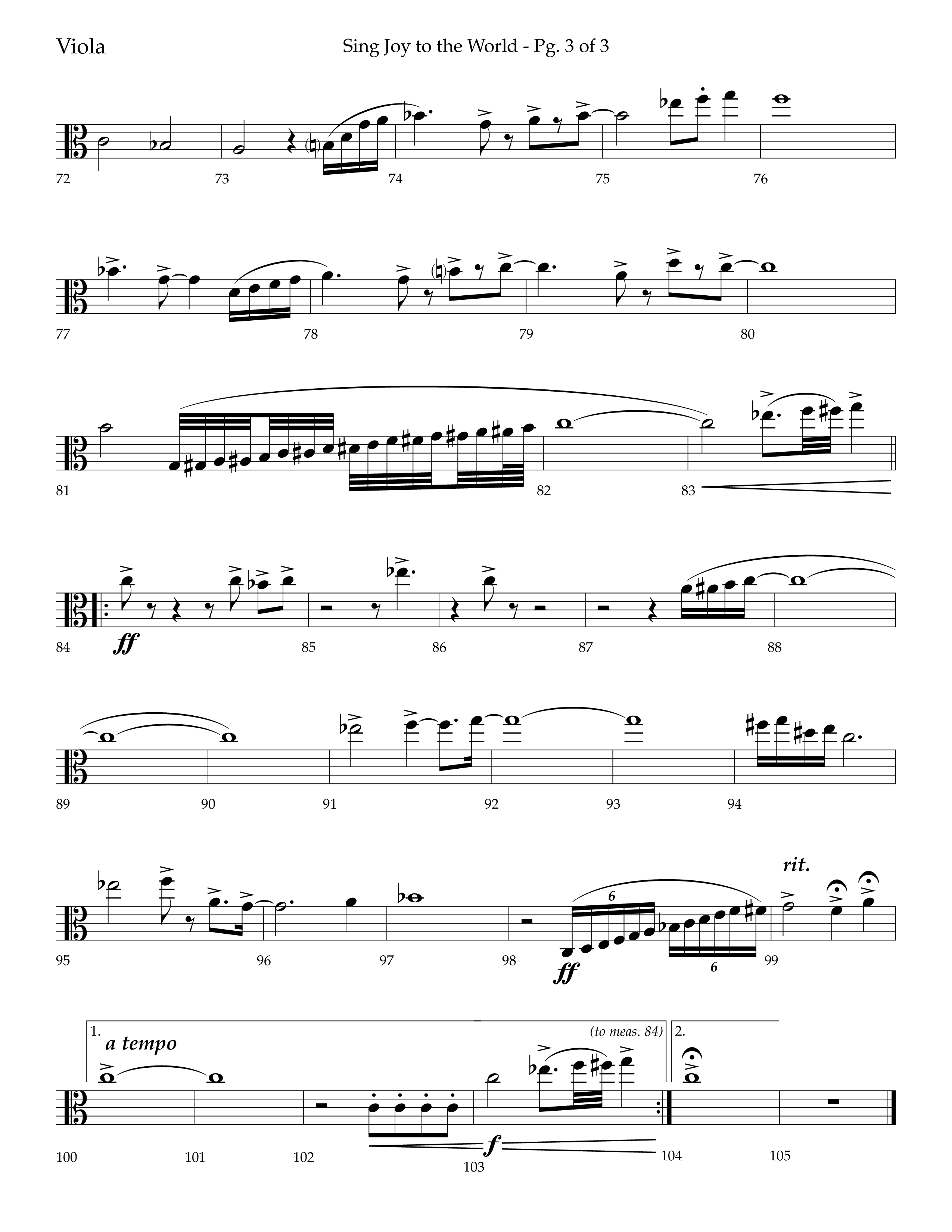 Sing Joy To The World (Choral Anthem SATB) Viola (Lifeway Choral / Arr. Trey Ivey)