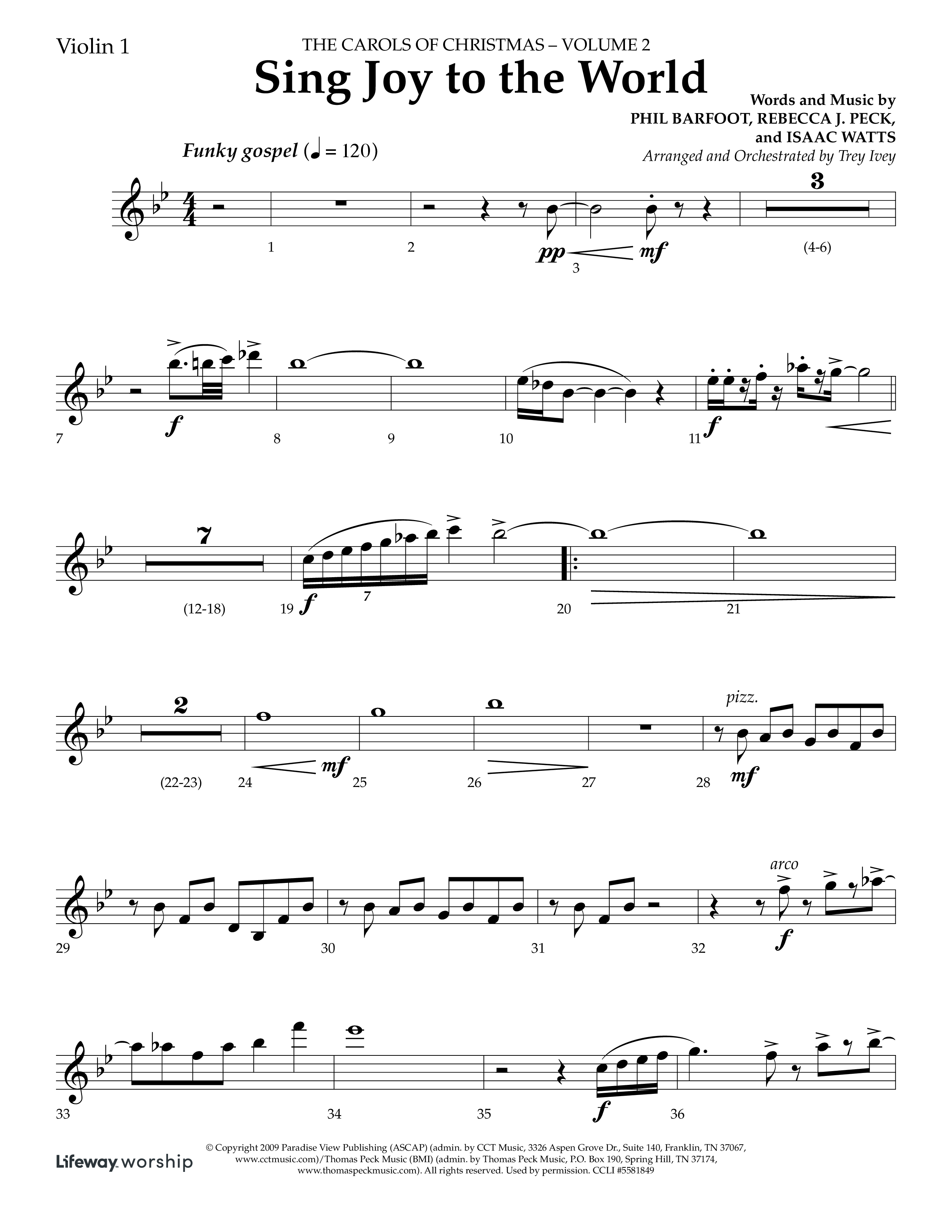 Sing Joy To The World (Choral Anthem SATB) Violin 1 (Lifeway Choral / Arr. Trey Ivey)