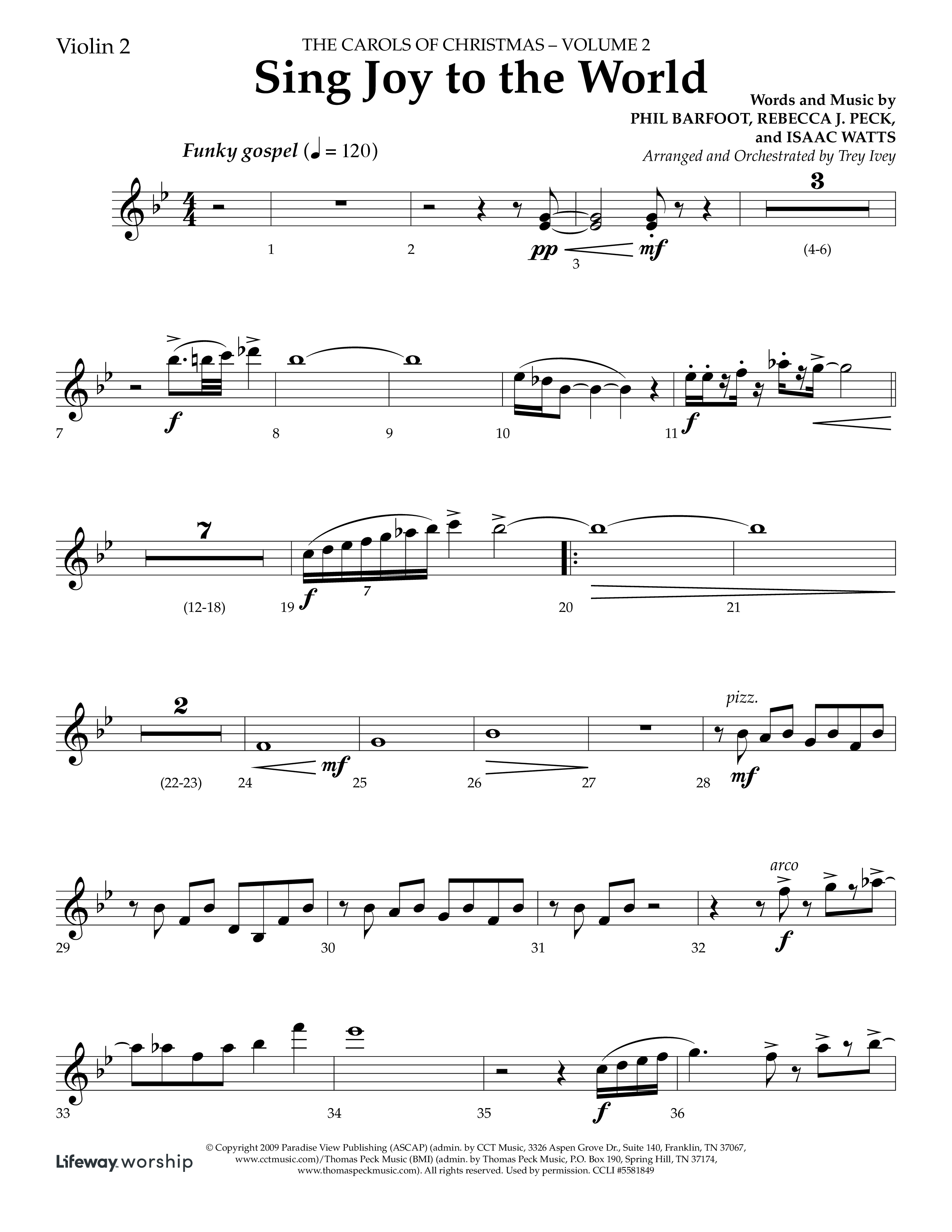 Sing Joy To The World (Choral Anthem SATB) Violin 2 (Lifeway Choral / Arr. Trey Ivey)