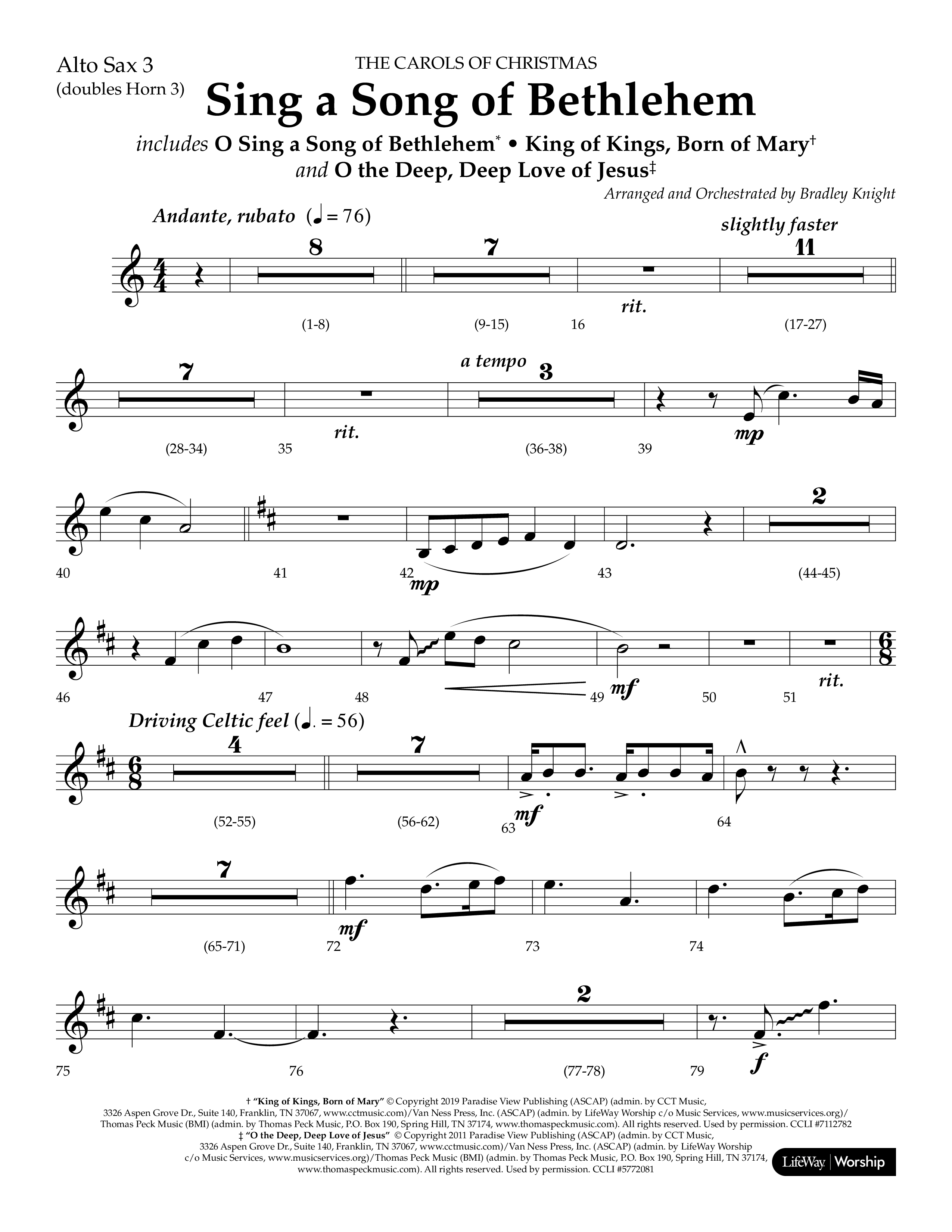 Sing a Song of Bethlehem (Choral Anthem SATB) Alto Sax (Lifeway Choral / Arr. Bradley Knight)