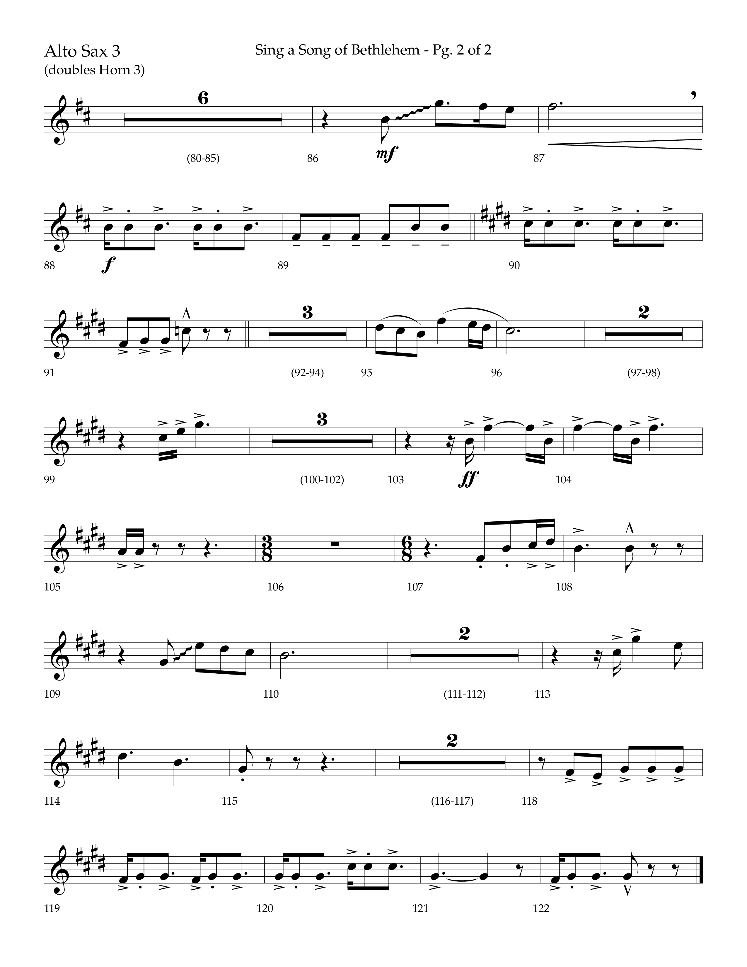Sing a Song of Bethlehem (Choral Anthem SATB) Alto Sax (Lifeway Choral / Arr. Bradley Knight)