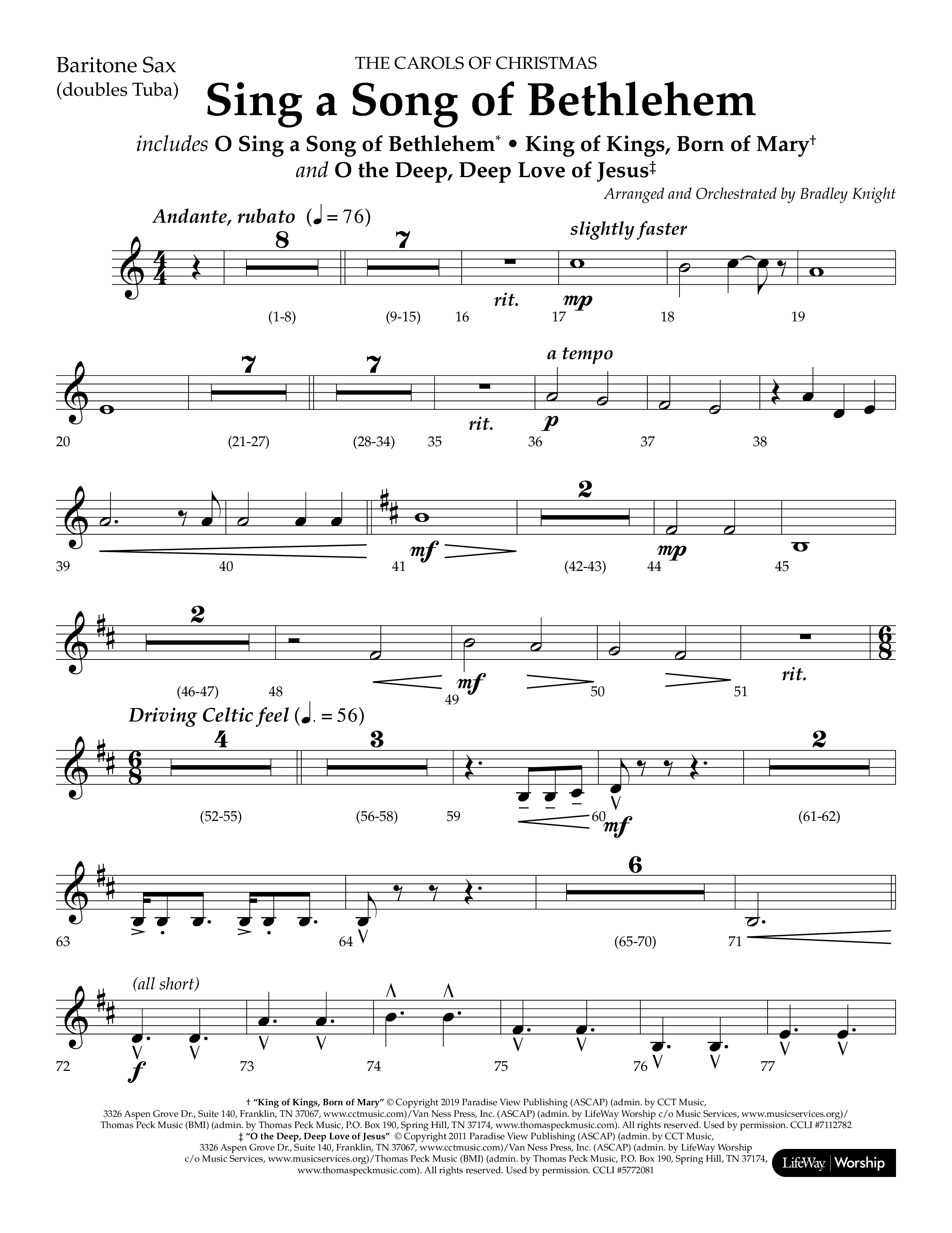 Sing a Song of Bethlehem (Choral Anthem SATB) Bari Sax (Lifeway Choral / Arr. Bradley Knight)