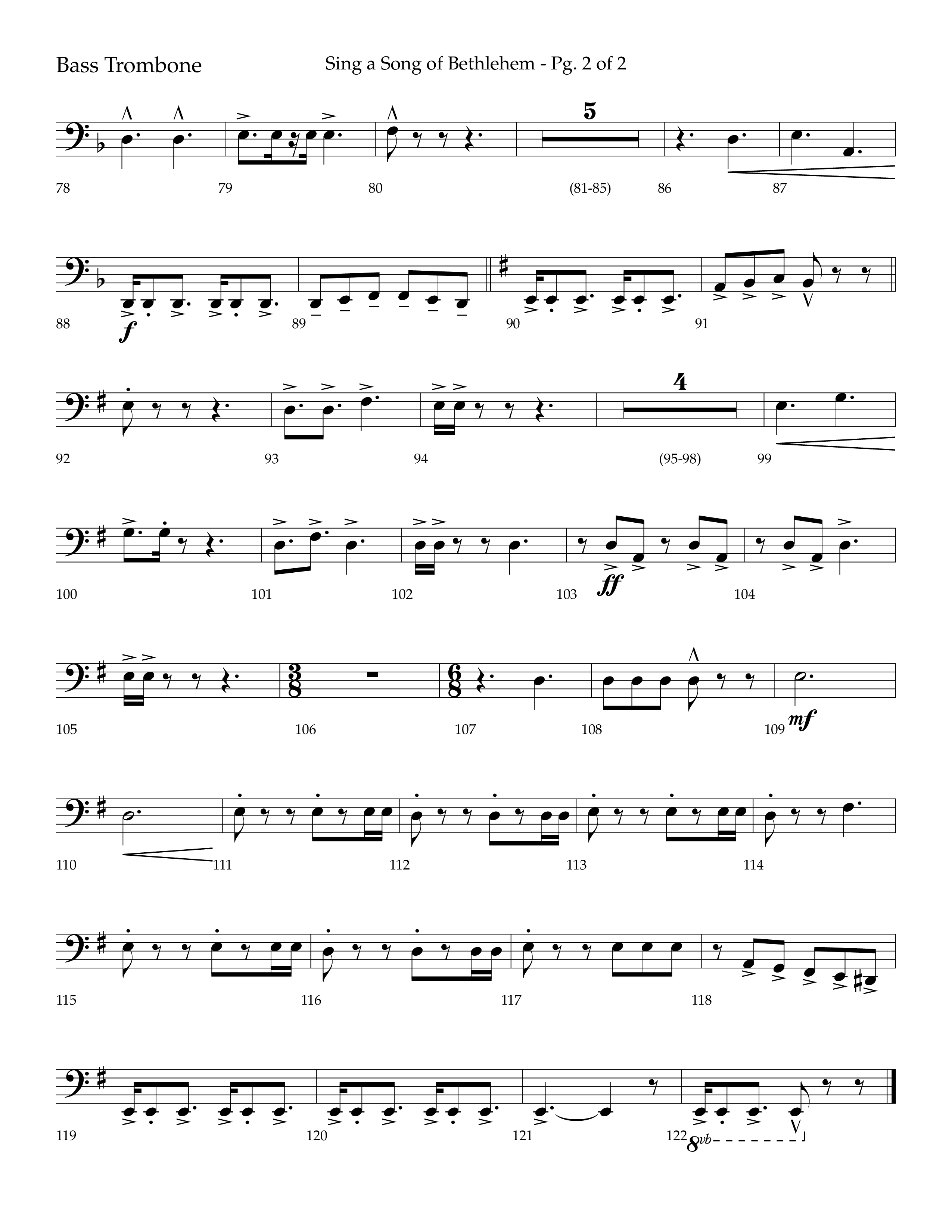 Sing a Song of Bethlehem (Choral Anthem SATB) Bass Trombone (Lifeway Choral / Arr. Bradley Knight)