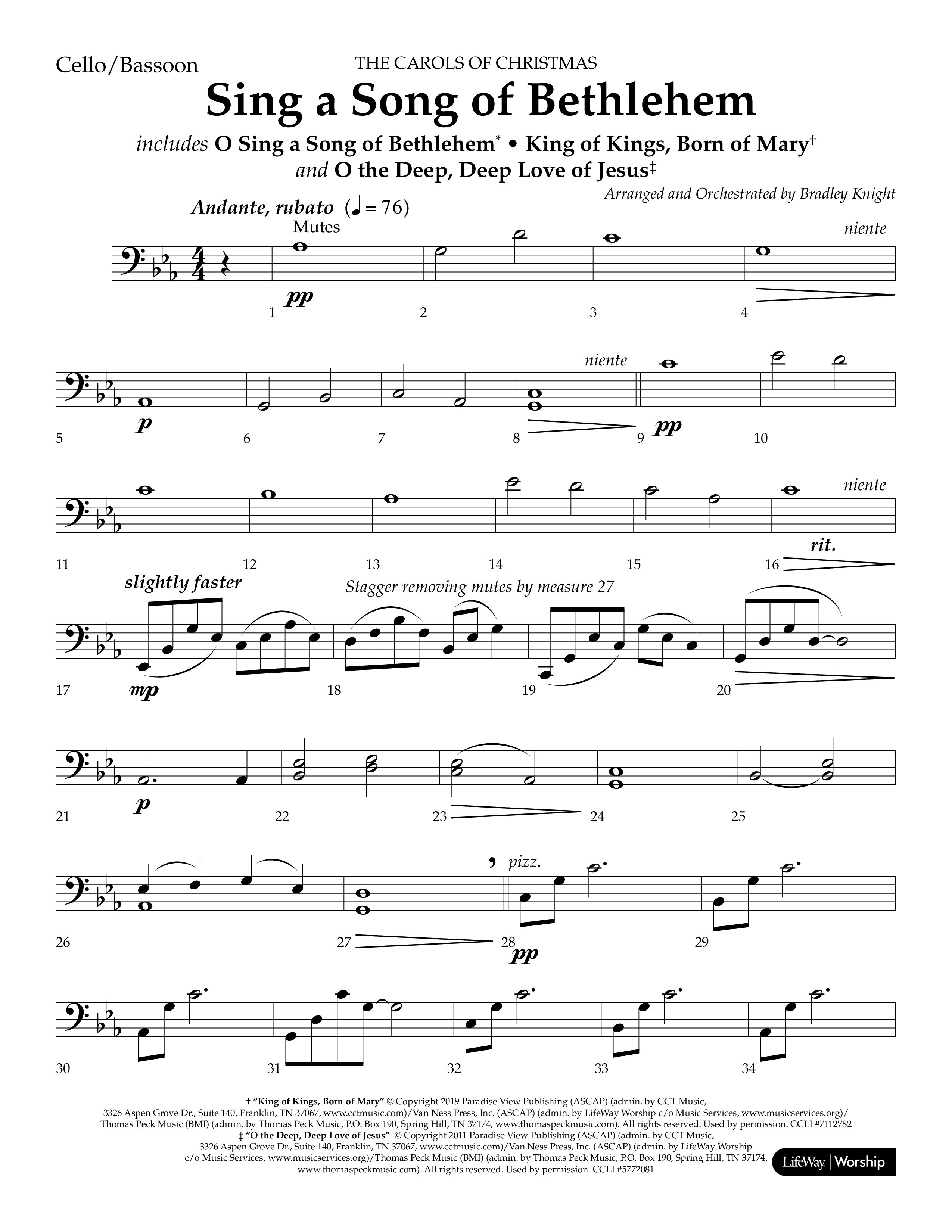 Sing a Song of Bethlehem (Choral Anthem SATB) Cello (Lifeway Choral / Arr. Bradley Knight)