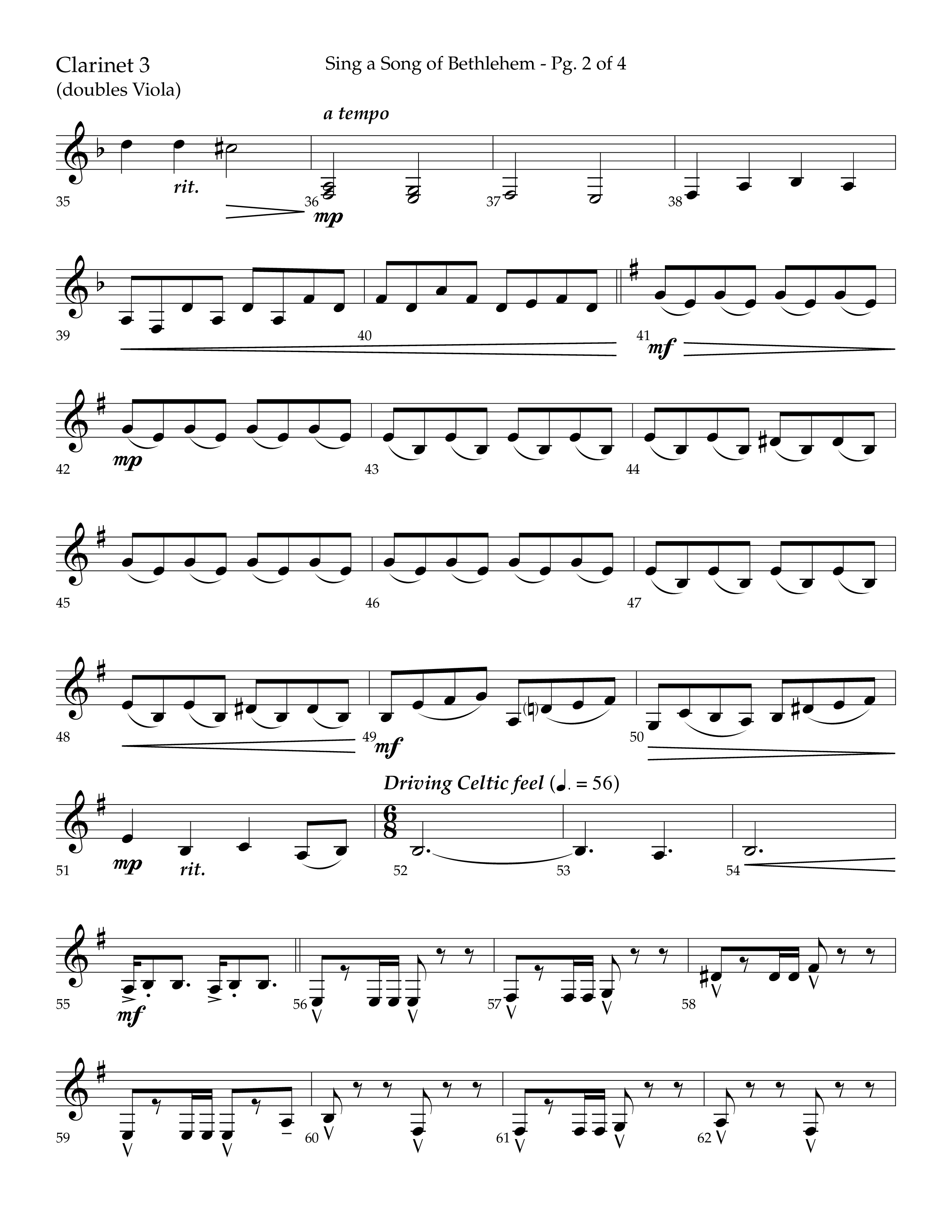 Sing a Song of Bethlehem (Choral Anthem SATB) Clarinet 3 (Lifeway Choral / Arr. Bradley Knight)