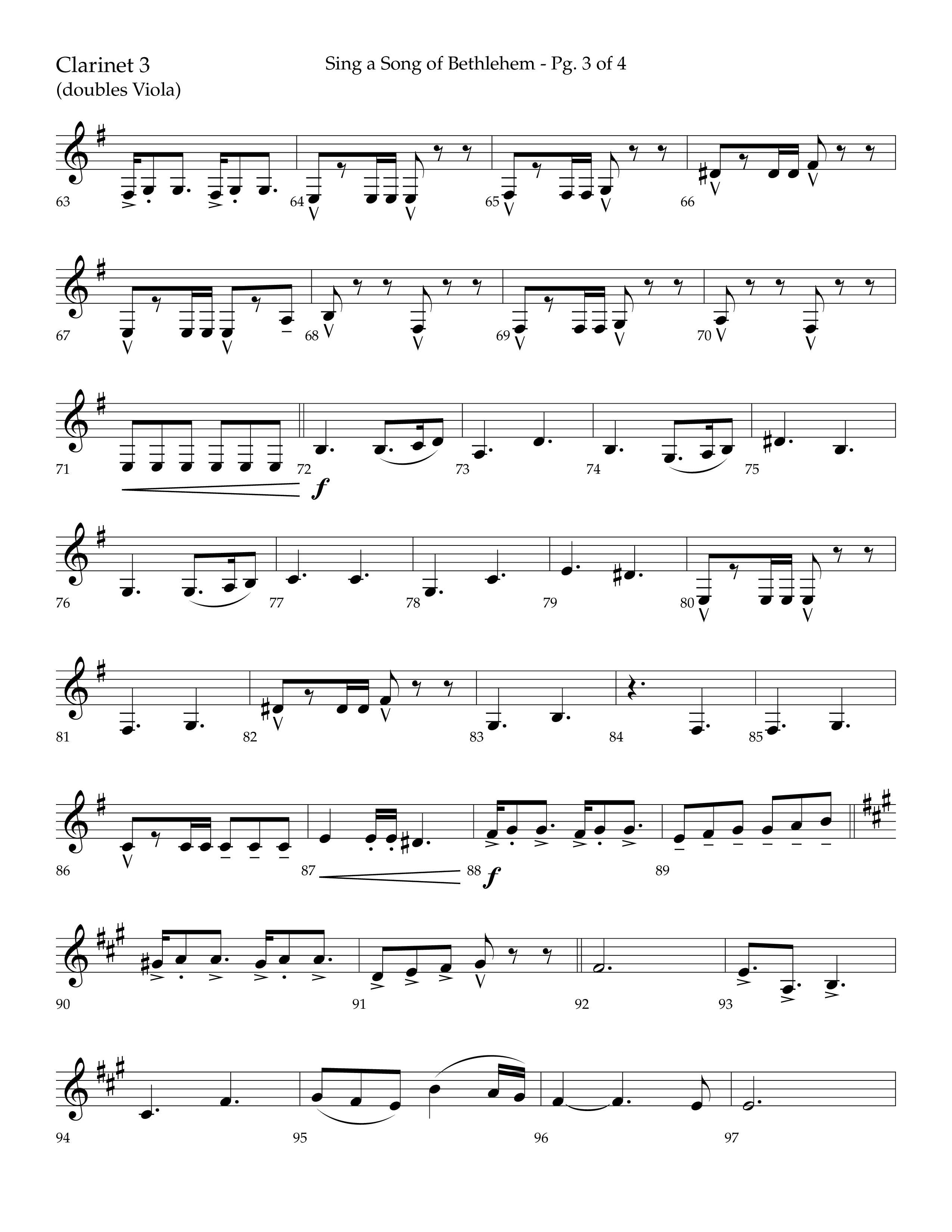 Sing a Song of Bethlehem (Choral Anthem SATB) Clarinet 3 (Lifeway Choral / Arr. Bradley Knight)