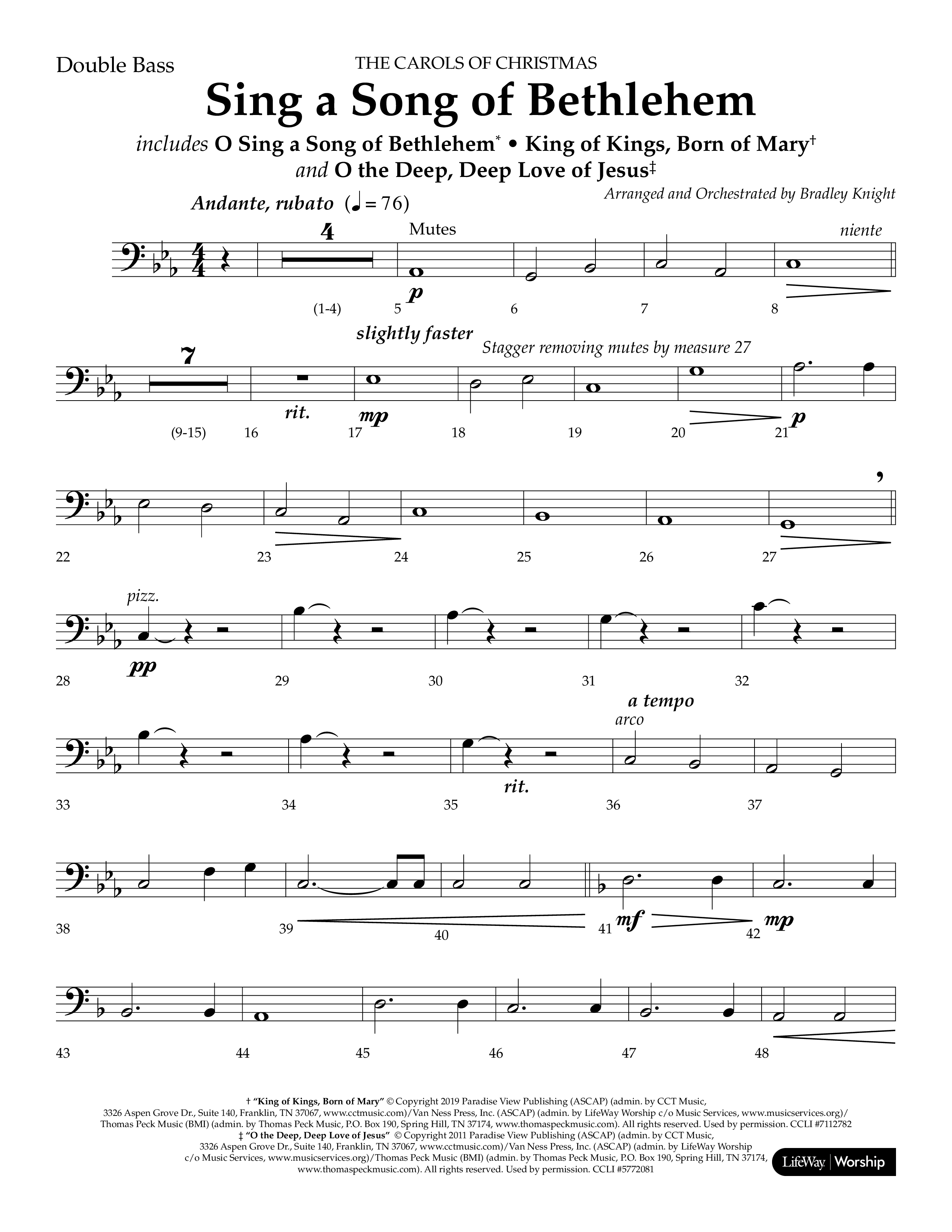 Sing a Song of Bethlehem (Choral Anthem SATB) Double Bass (Lifeway Choral / Arr. Bradley Knight)