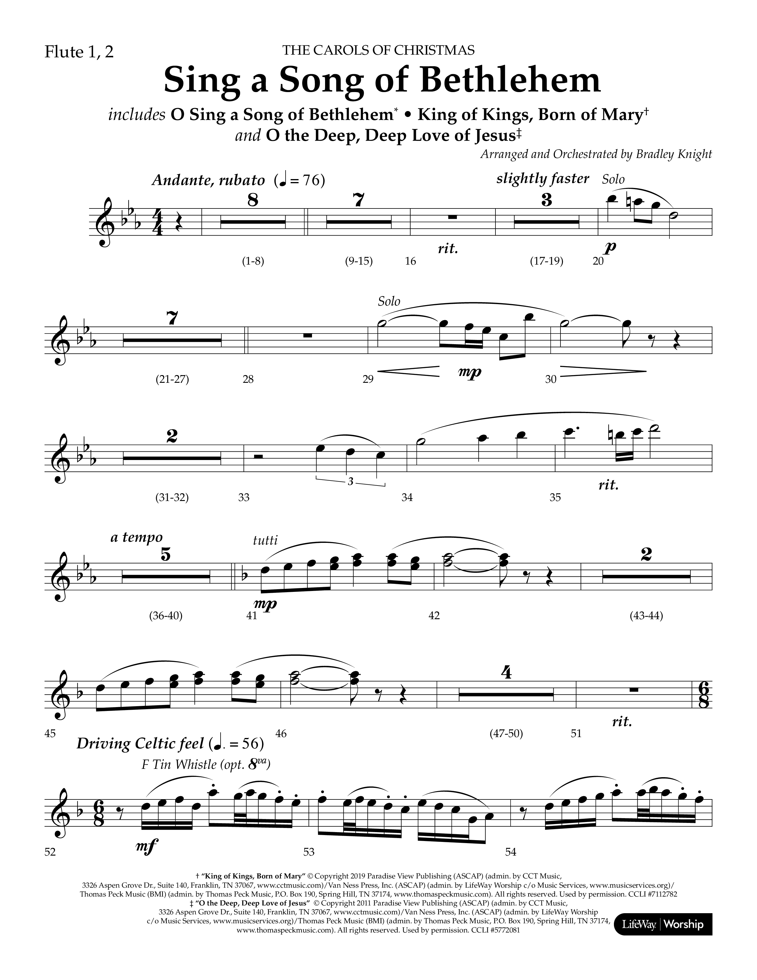 Sing a Song of Bethlehem (Choral Anthem SATB) Flute 1/2 (Lifeway Choral / Arr. Bradley Knight)
