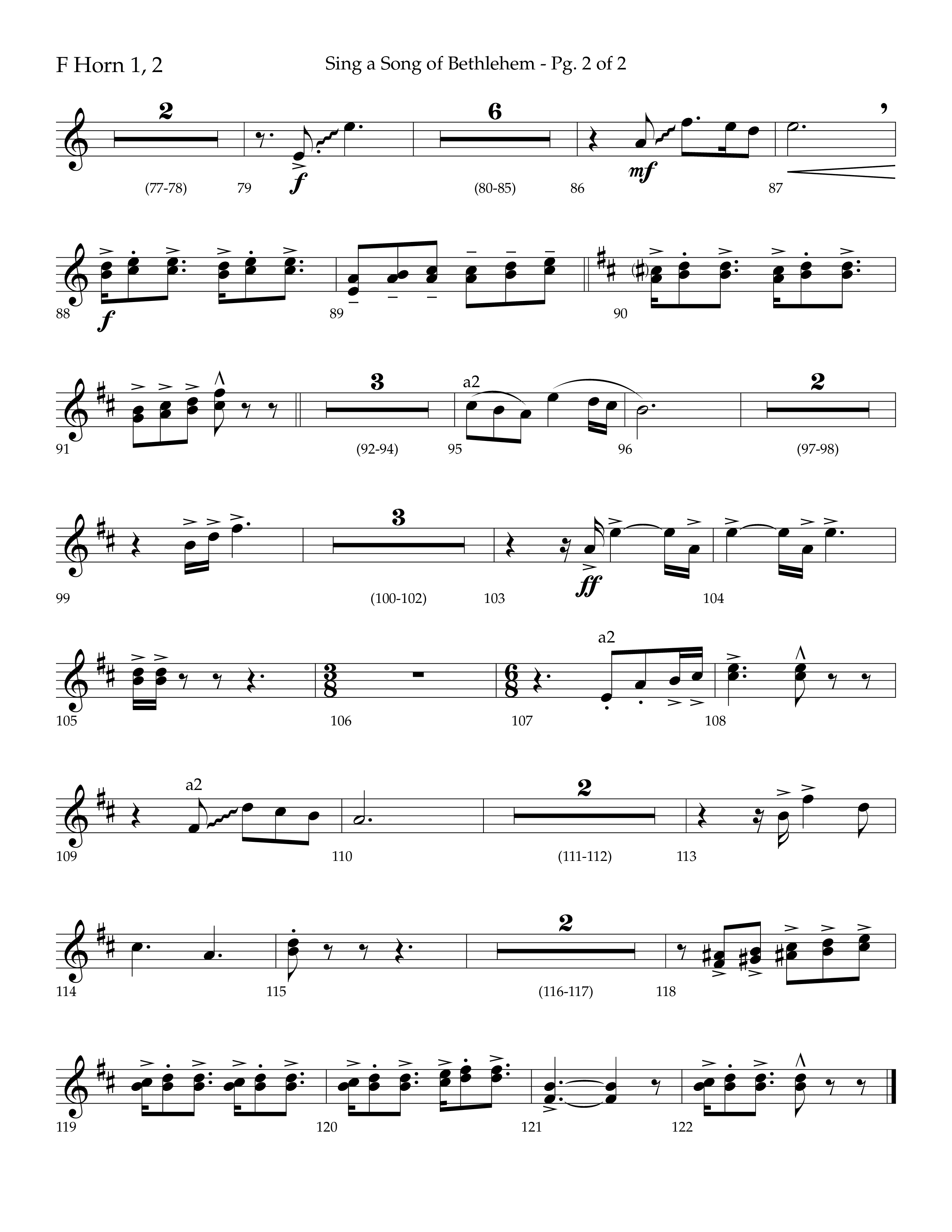 Sing a Song of Bethlehem (Choral Anthem SATB) French Horn 1/2 (Lifeway Choral / Arr. Bradley Knight)