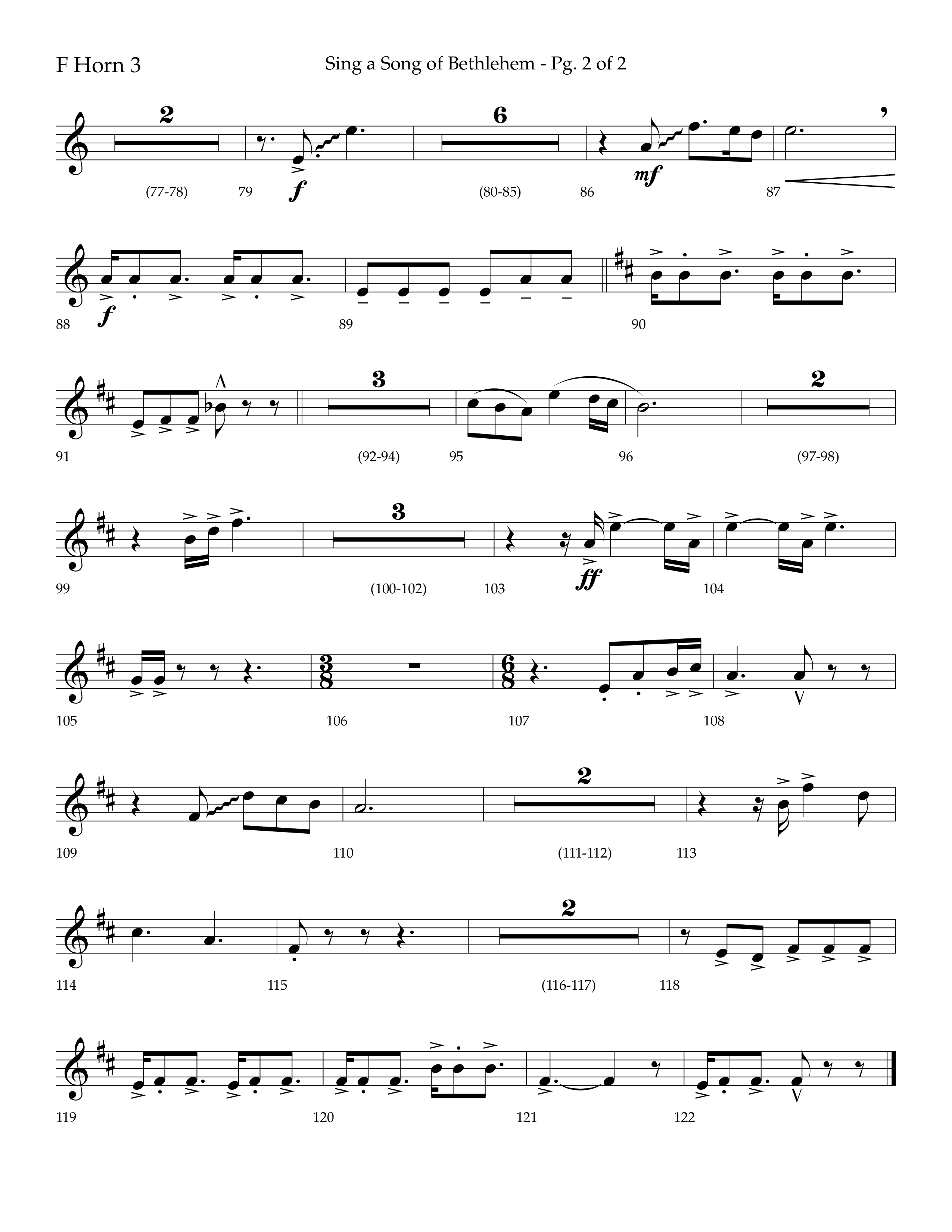 Sing a Song of Bethlehem (Choral Anthem SATB) French Horn 3 (Lifeway Choral / Arr. Bradley Knight)