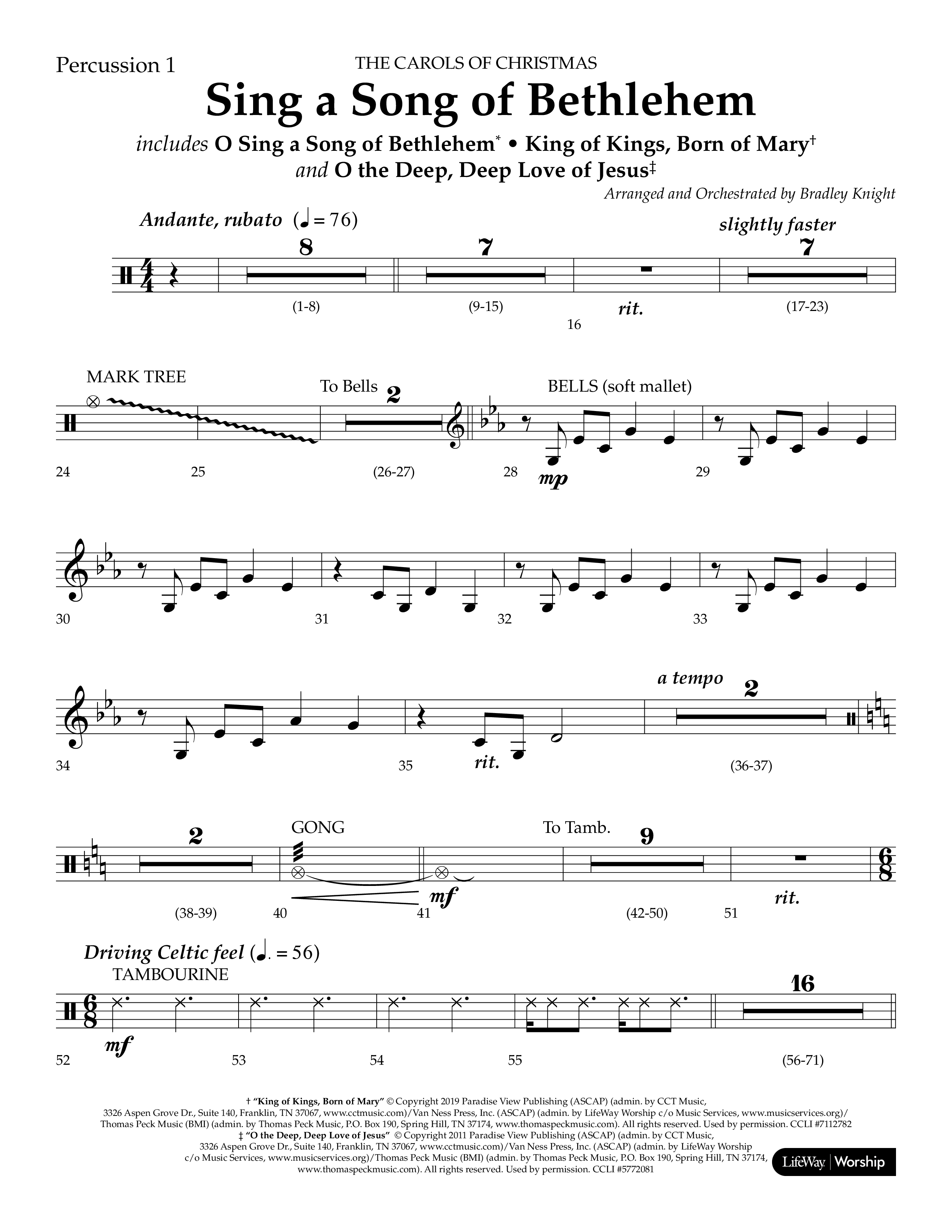Sing a Song of Bethlehem (Choral Anthem SATB) Percussion 1/2 (Lifeway Choral / Arr. Bradley Knight)